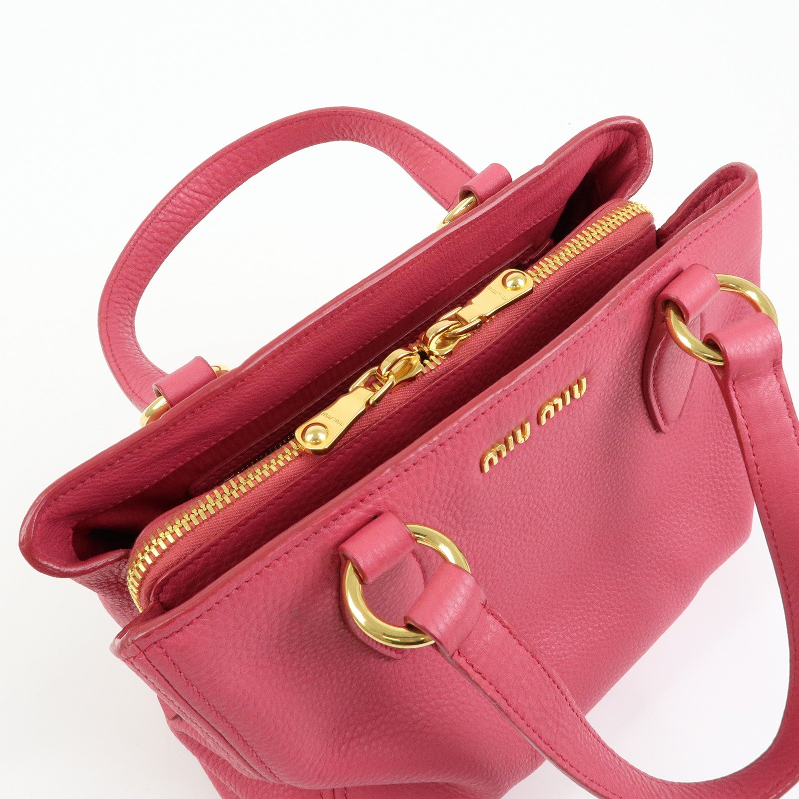 MIU MIU Vitello Caribu Leather 2Way Shoulder Bag Pink RN0757