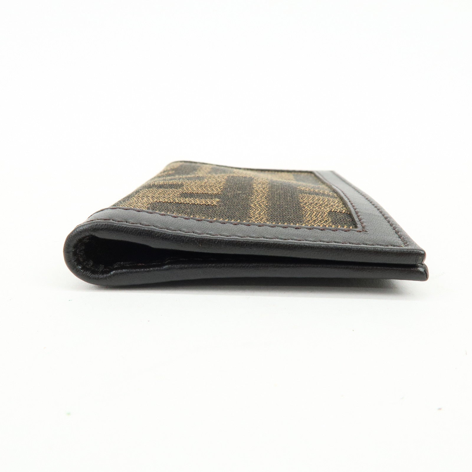 FENDI Zucca Canvas Leather Card Case Card Holder Brown Black 7M0168