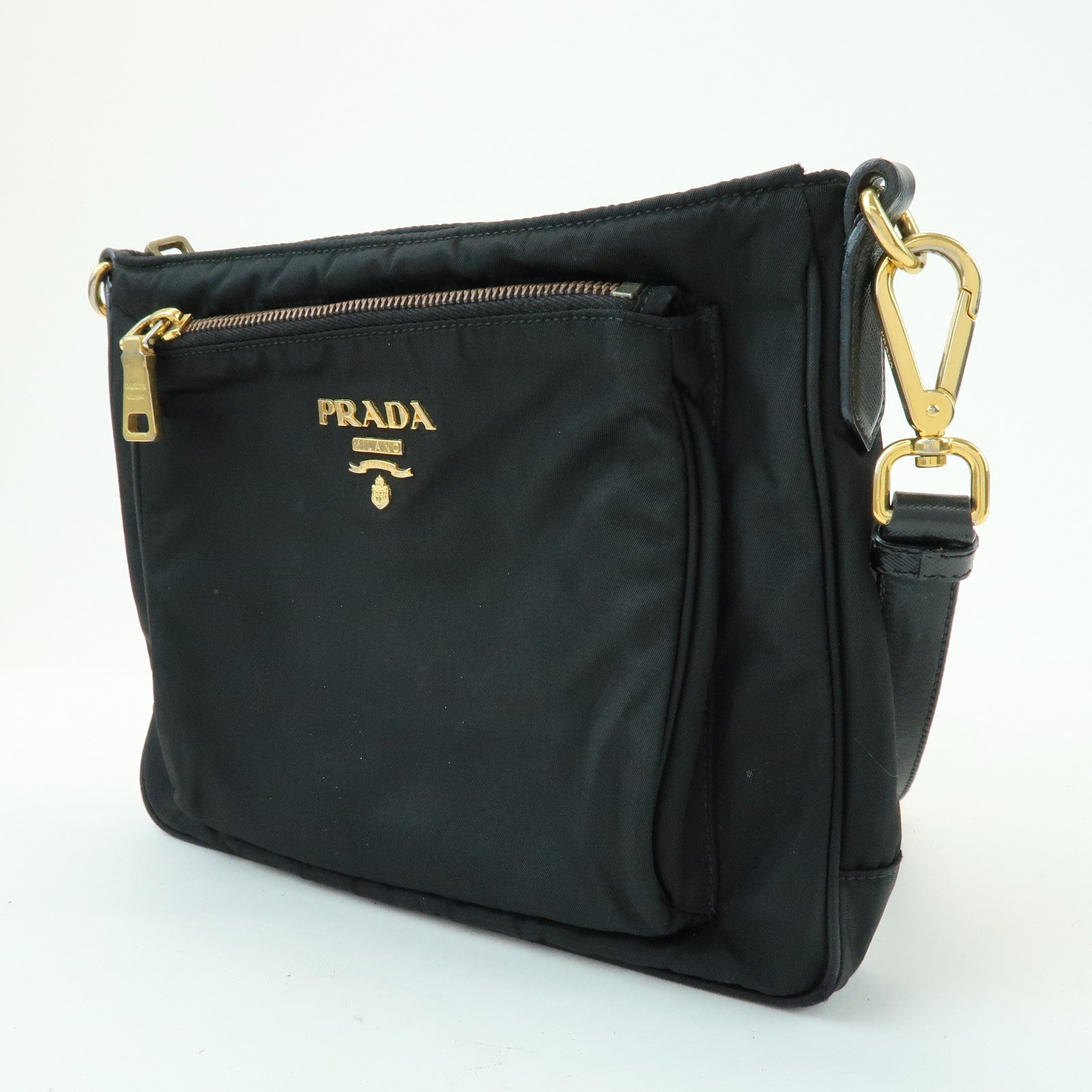 PRADA Nylon Saffiano Leather Shoulder Bag Crossbody Bag Black