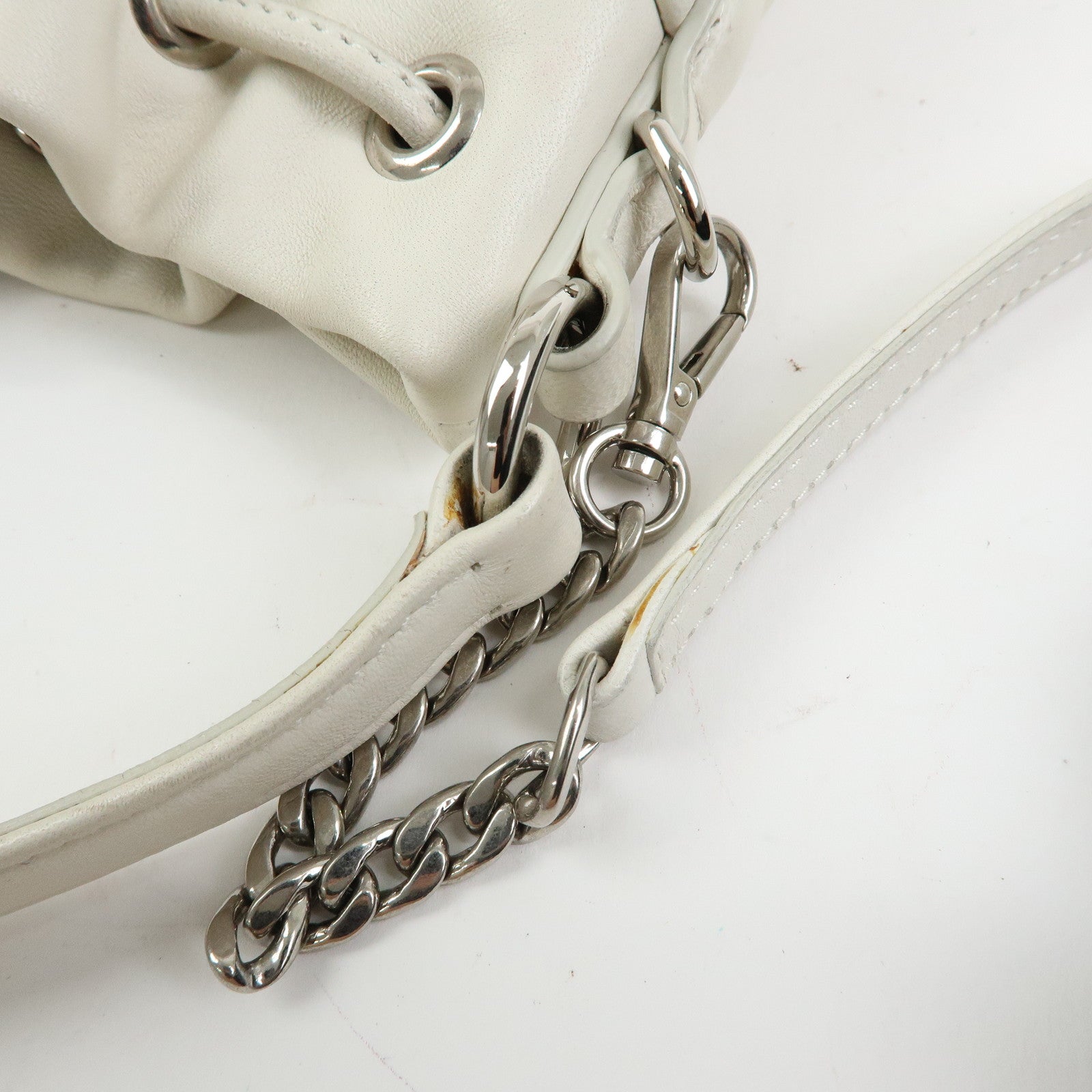 MIU MIU Nappa Leather 2Way Hand Bag Shoulder Bag Fringe White 5BE014