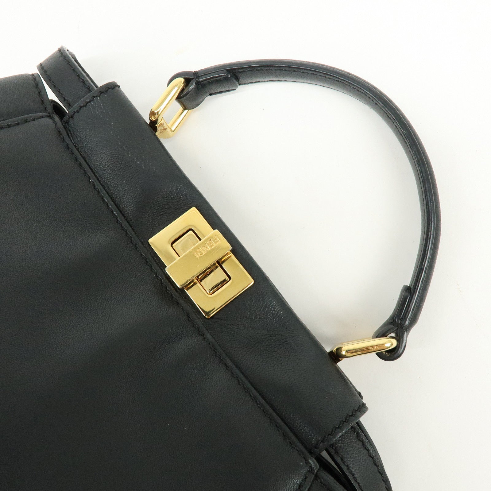 FENDI Peekaboo Mini Leather 2Way Hand Bag Shoulder Bag Black 8BN244