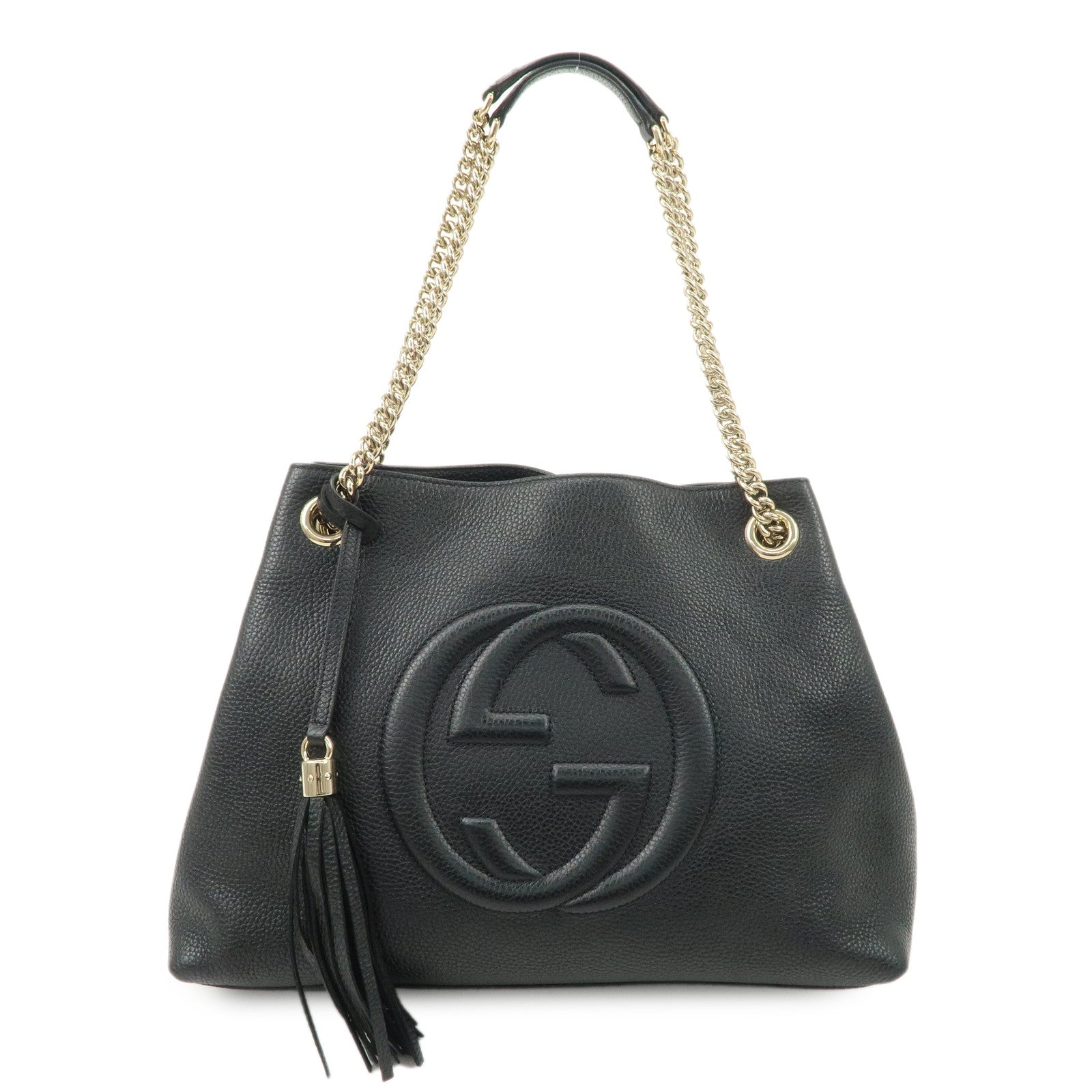 GUCCI SOHO Interlocking G Leather Chain Shoulder Bag Black 536196