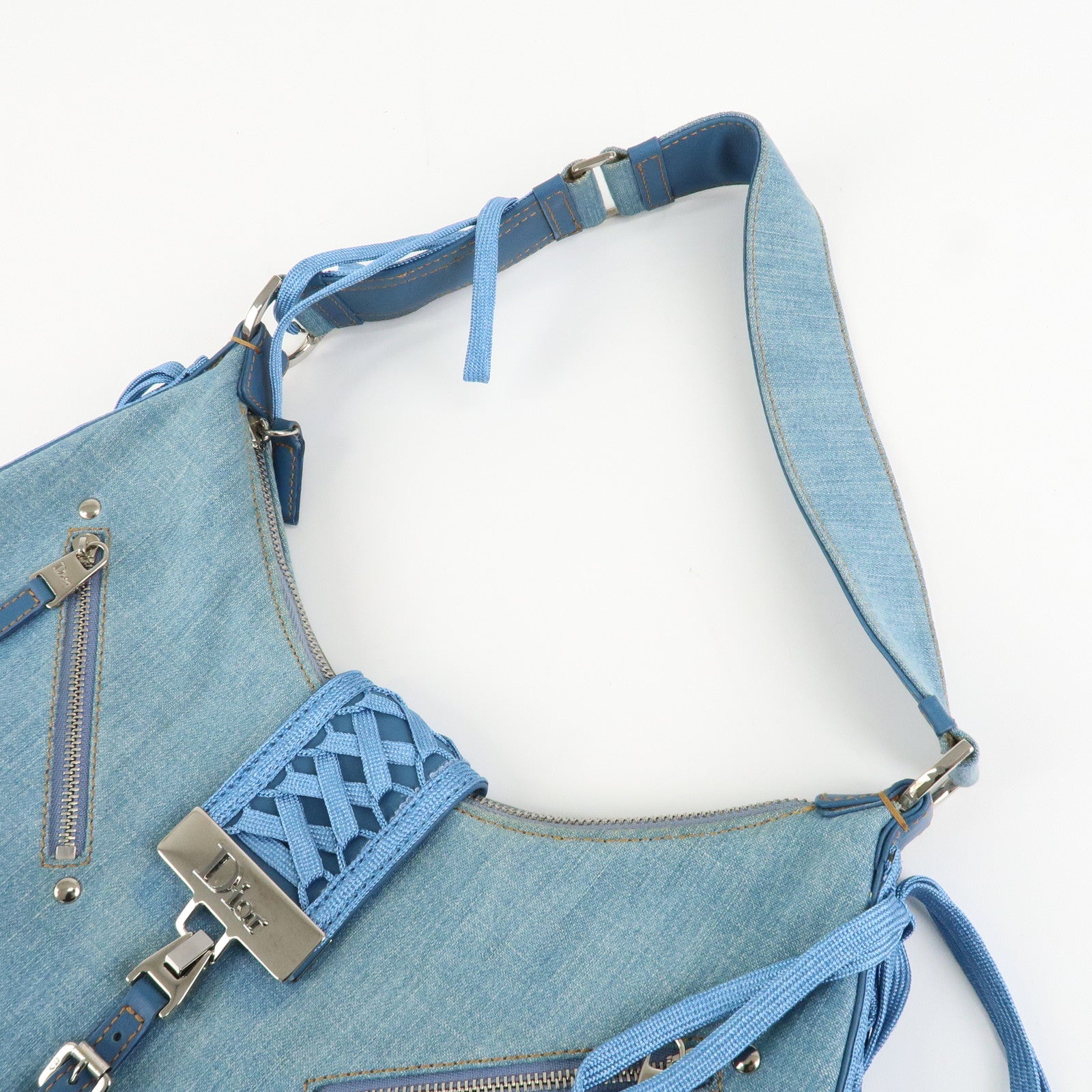 Christian Dior Admit It Denim Leather Shoulder Bag Light Blue Used