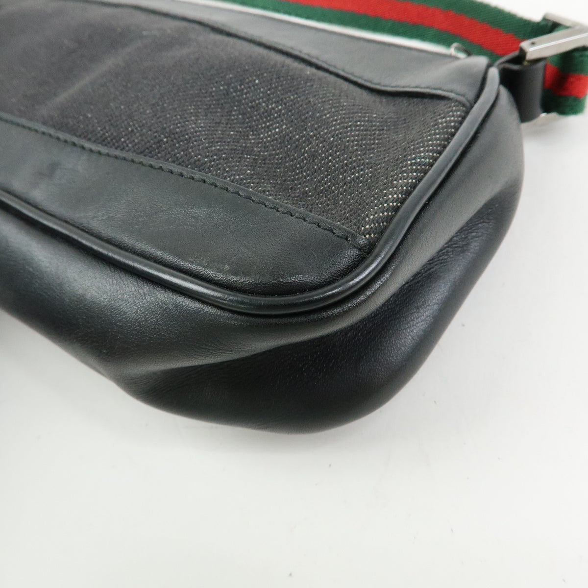 GUCCI Sherry Accessory Pouch Denim Canvas Leather Hand Bag Black 92820