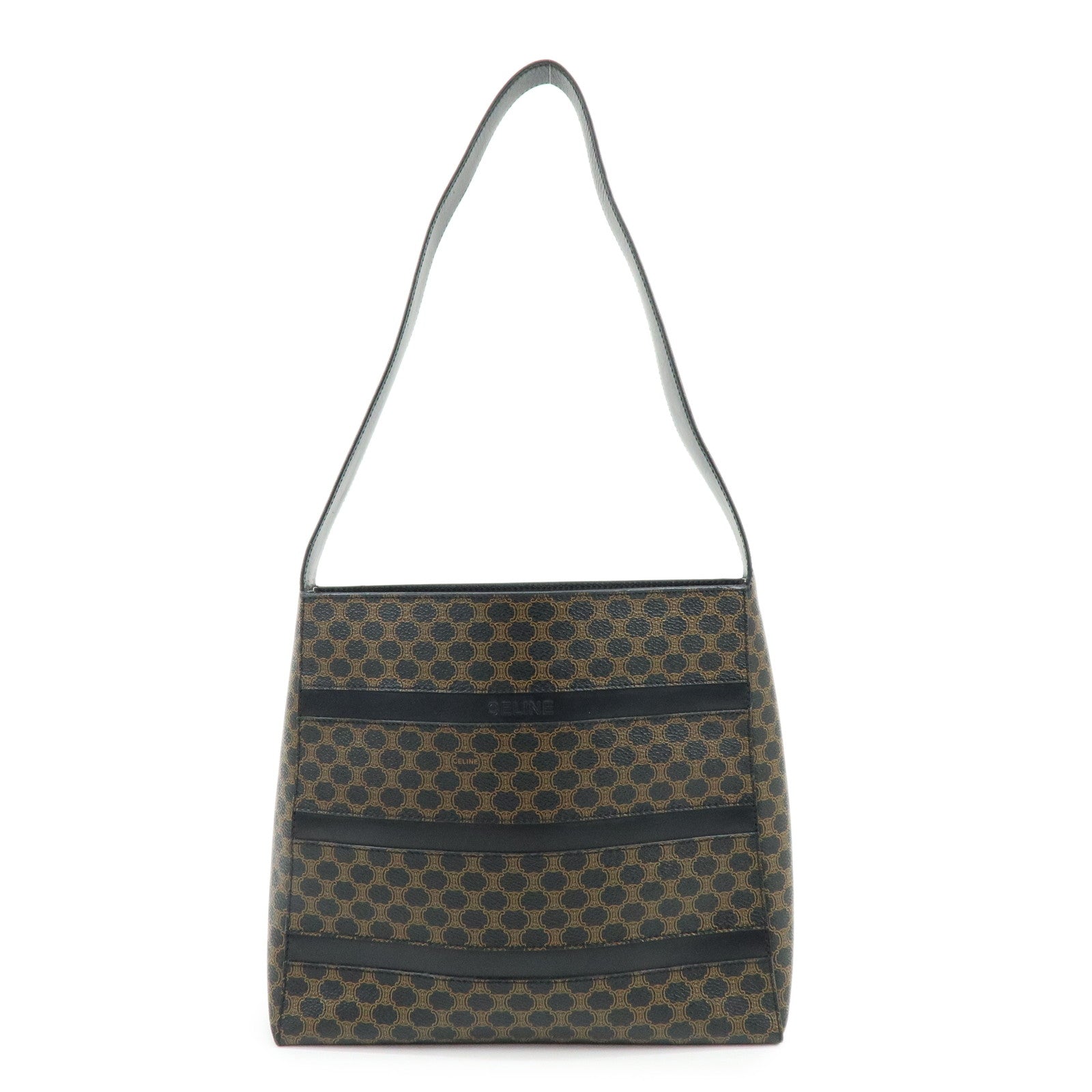 CELINE Macadam PVC Leather Shoulder Bag Hand Bag Black Brown