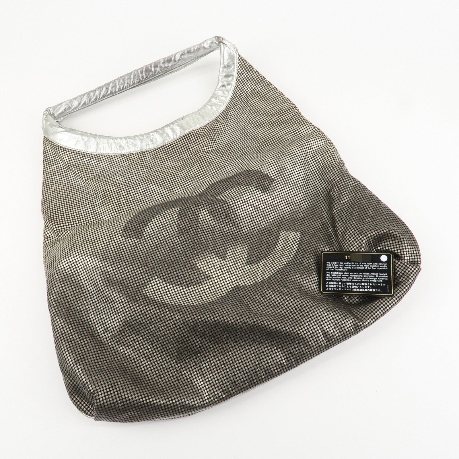 CHANEL Maxi COCO Mark Punching Leather Tote Bag Shoulder Bag Silver Used