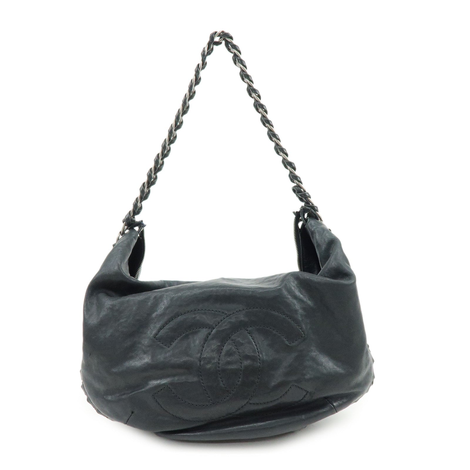 CHANEL Luxury Line COCO Mark Calf Leather Shoulder Bag Hand Bag Black