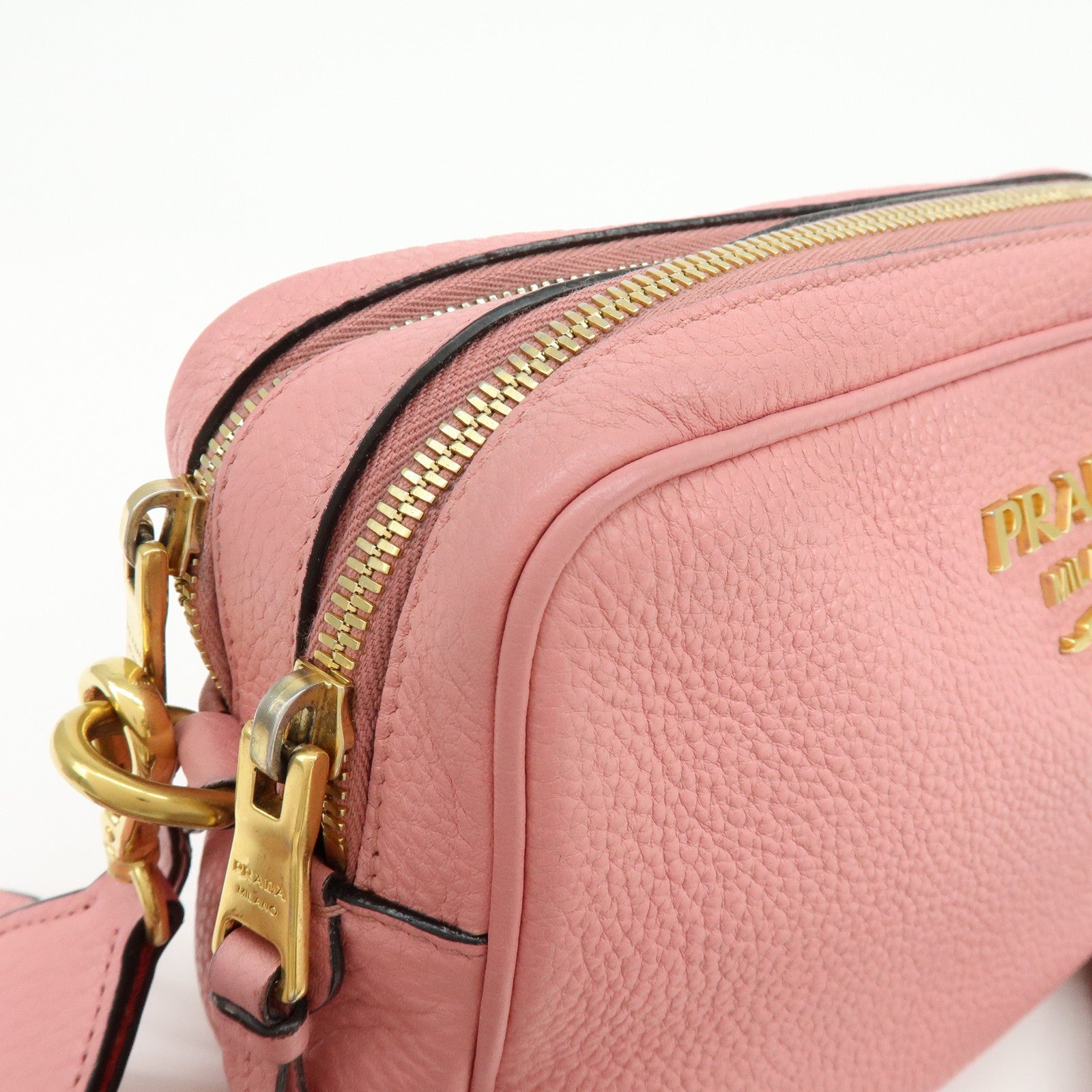 PRADA Logo Leather Shoulder Bag Crossbody Bag Camera Bag Pink