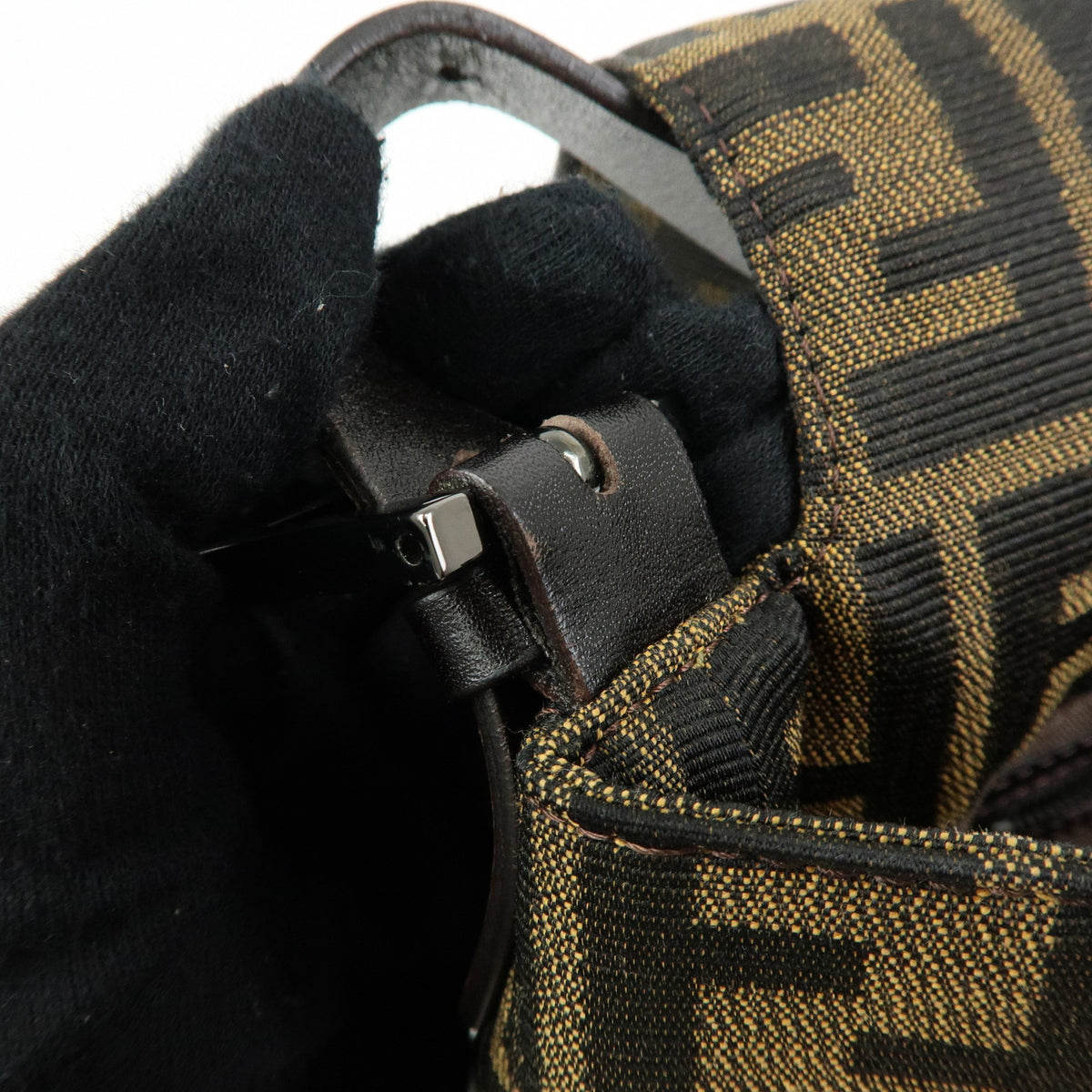 FENDI Mamma Baguette Zucca Canvas Leather Shoulder Bag Brown 8BR001