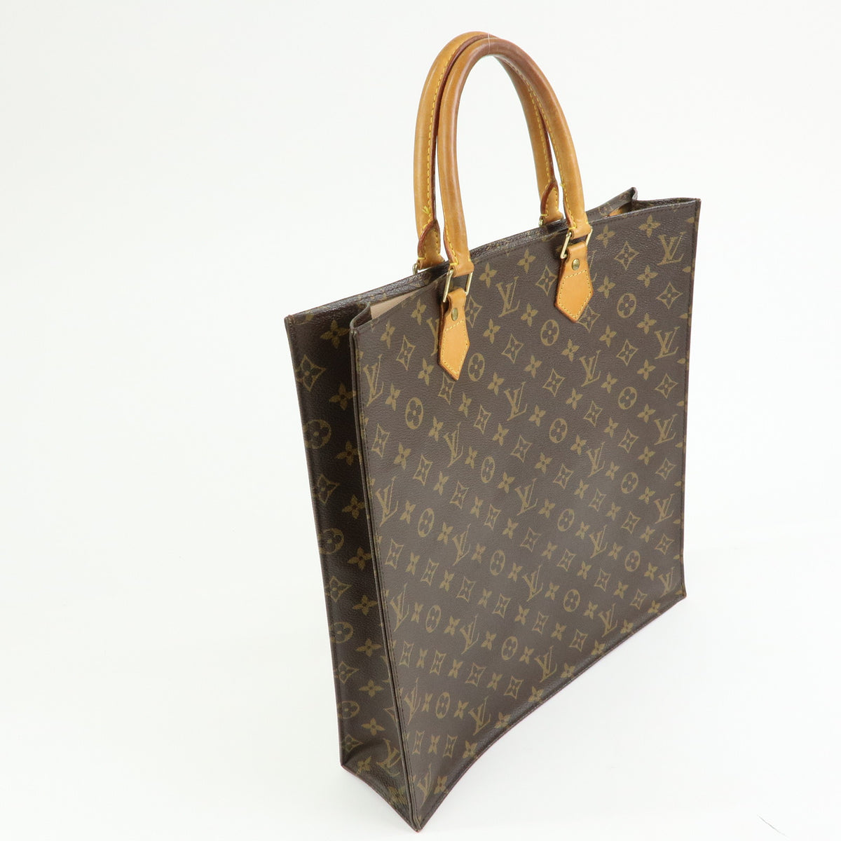Louis Vuitton Monogram Sac Plat Tote Bag Hand Bag Brown M51140