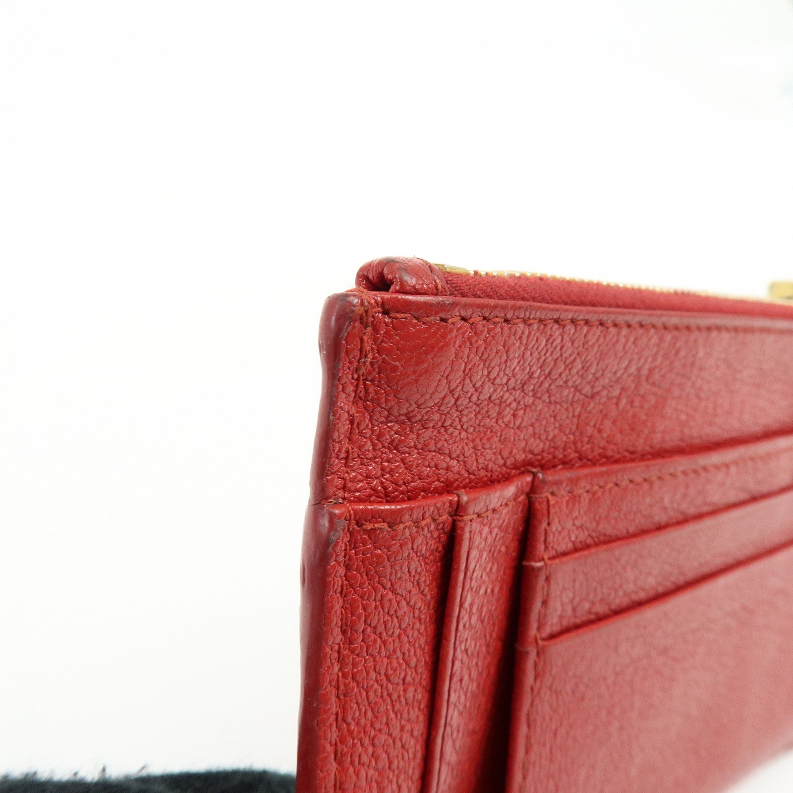 MIU MIU Madras Leather Slim Card Holder Fragment Coin Case Red 5MC446