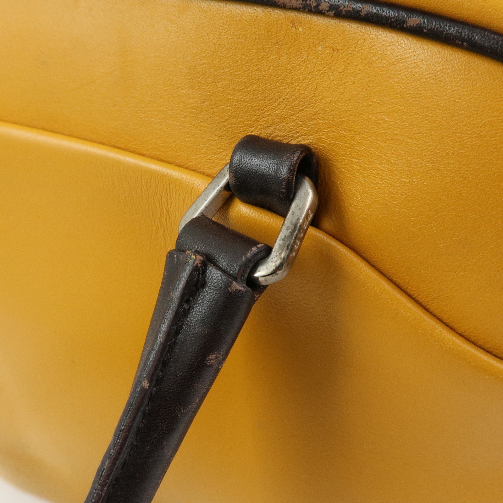 PRADA Leather Bicolor Hand Bag Bowling Bag Yellow Brown