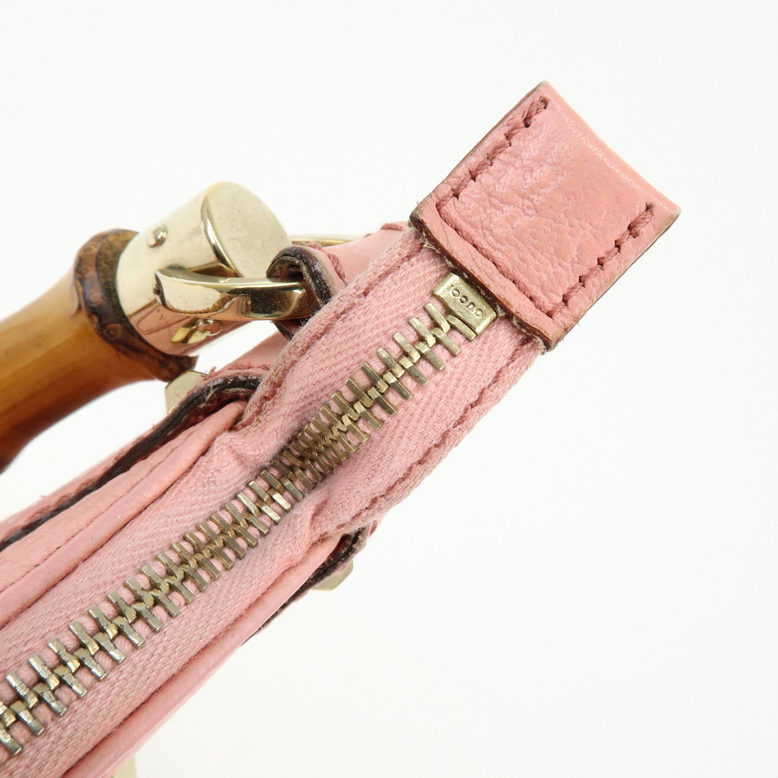 GUCCI Bamboo Leather Hand Bag Shoulder Bag Studs Pink 137378