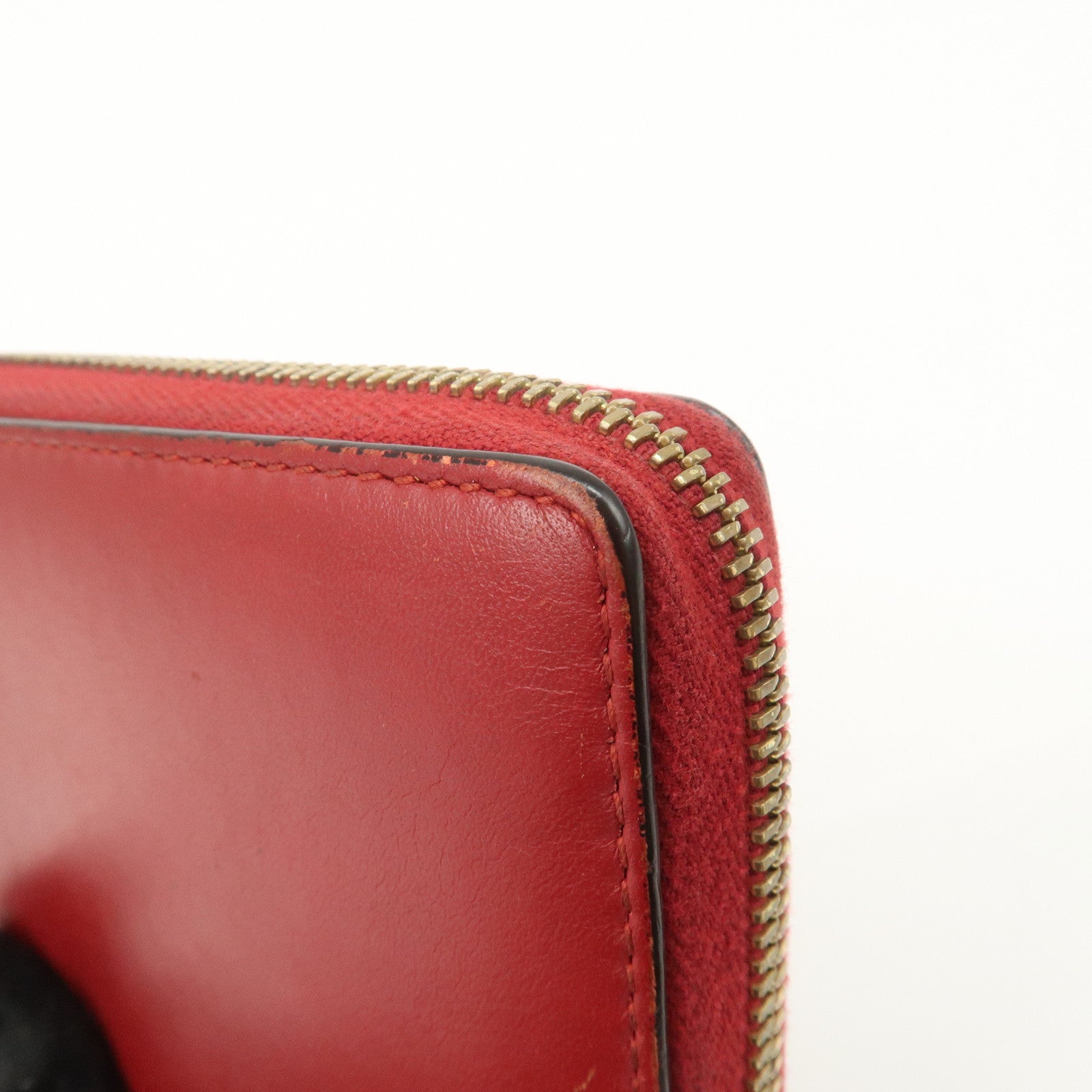 GUCCI Bamboo Leather Round Zippy Wallet Long Wallet Red Used