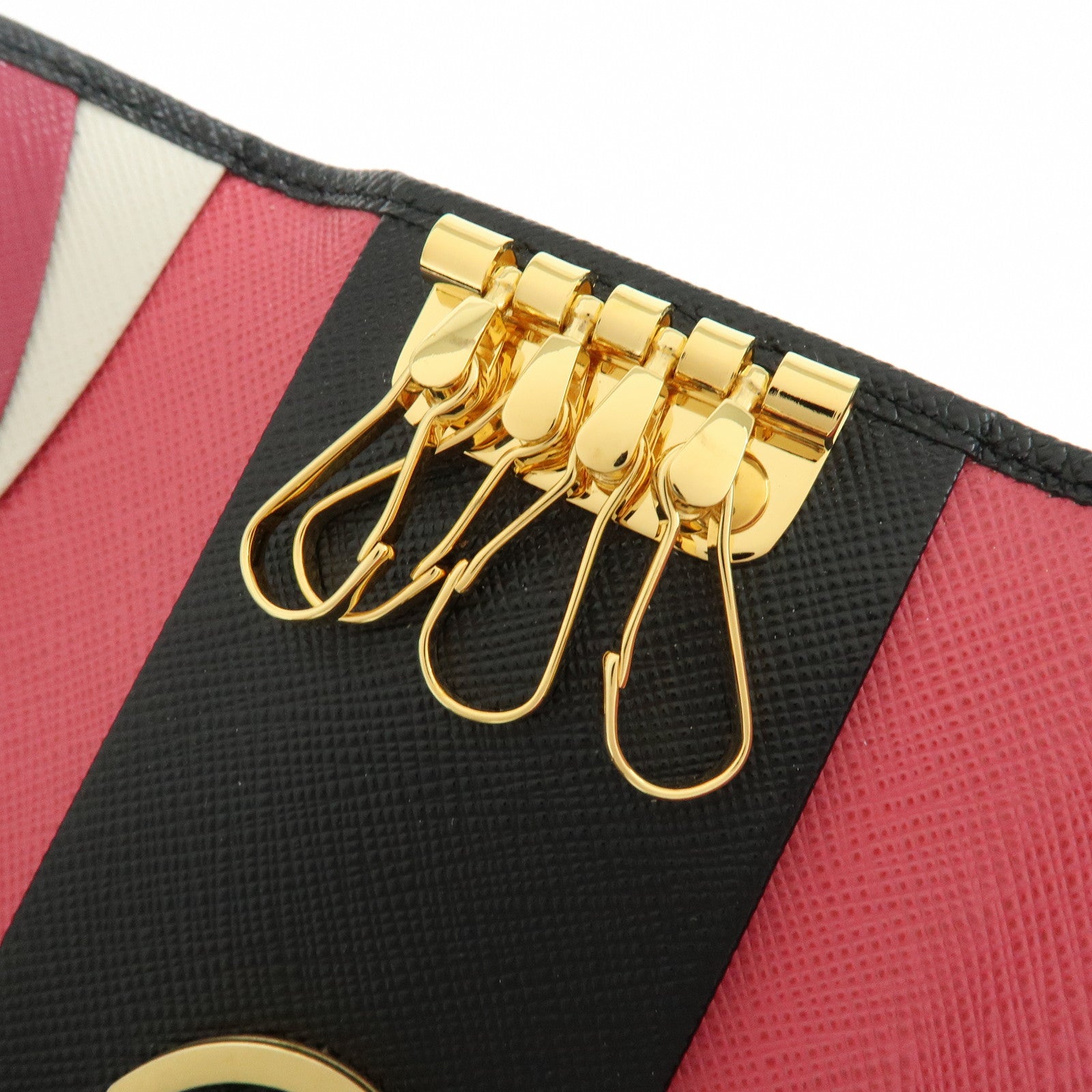 PRADA Logo Saffiano Leather 4 Ring Key Case Key Holder Black 1PG004