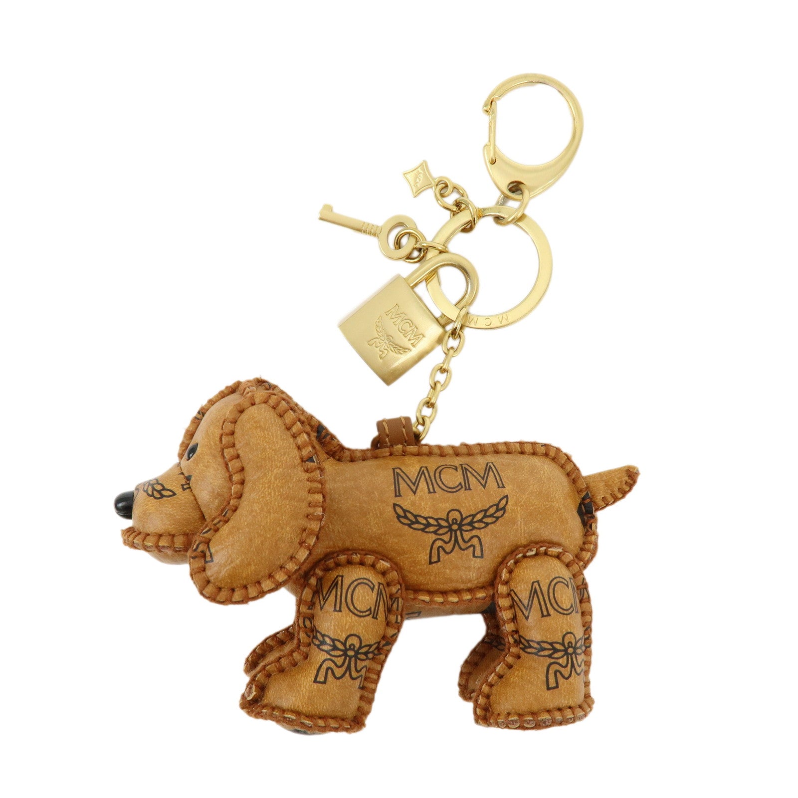 MCM Visetos Doxie Dog Bag Charm Key Chain Brown Black