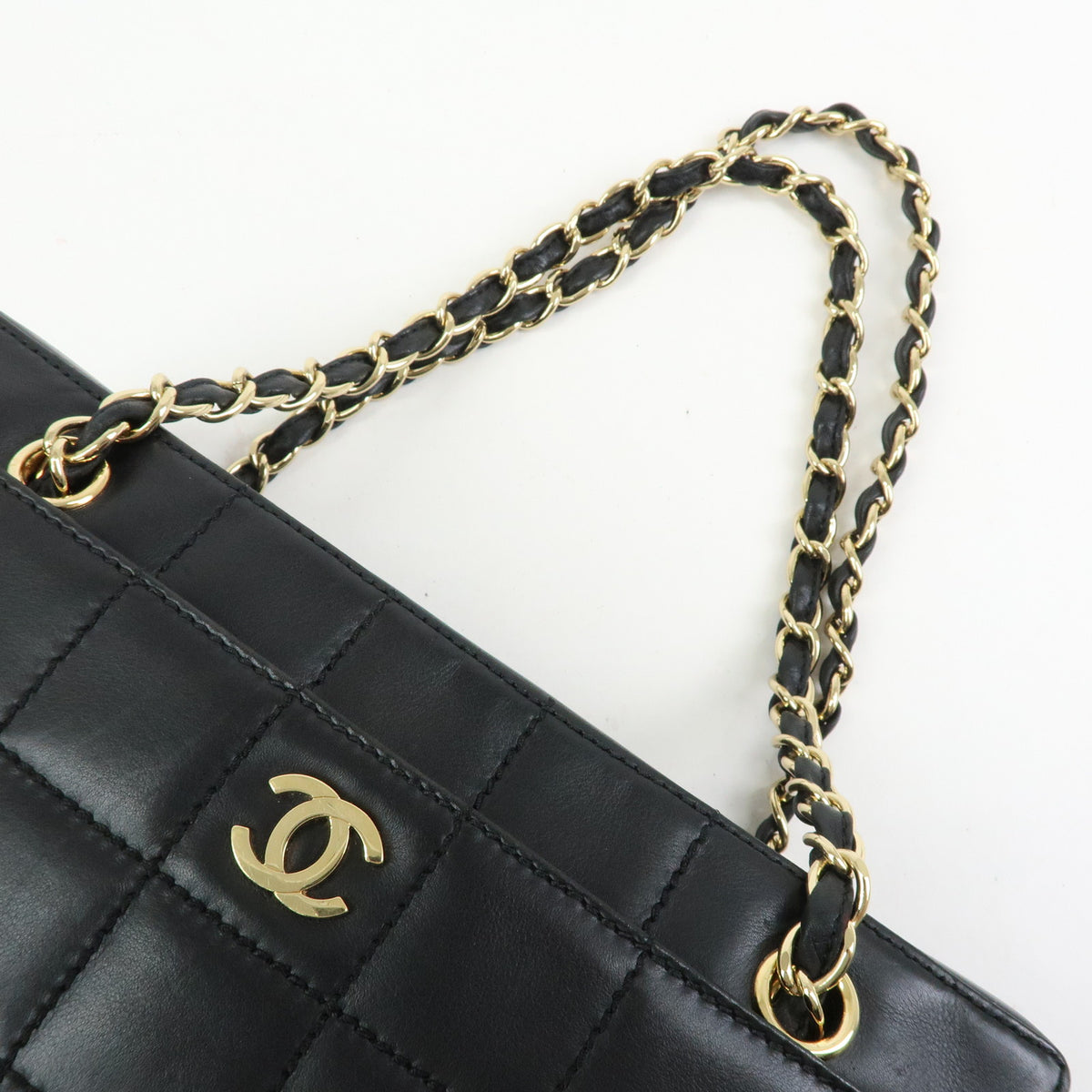 CHANEL Chocolate Bar Calf Skin Chain Shoulder Bag Hand Bag Black