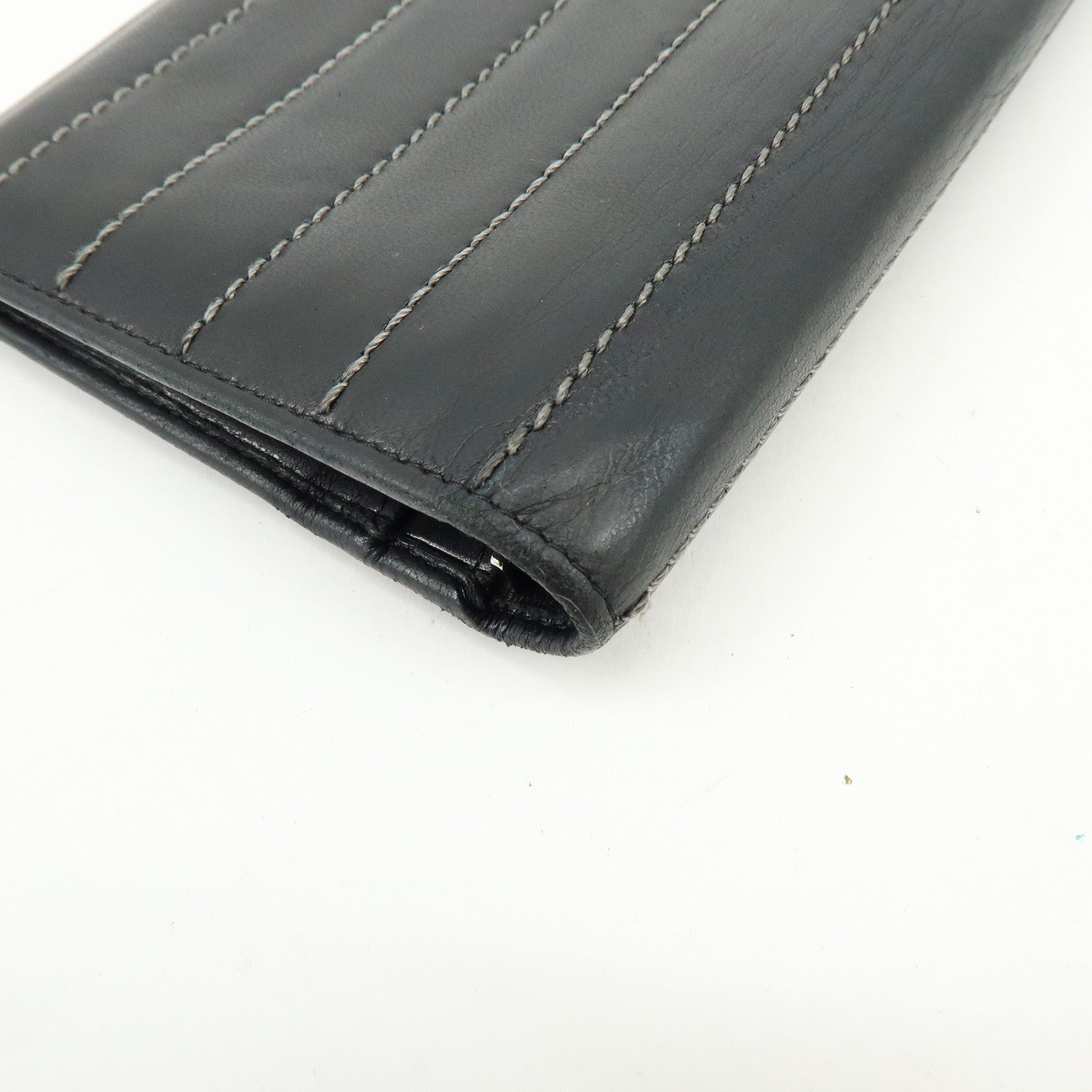 CHANEL COCO Mark Leather Bi-fold Flap Long Wallet Black
