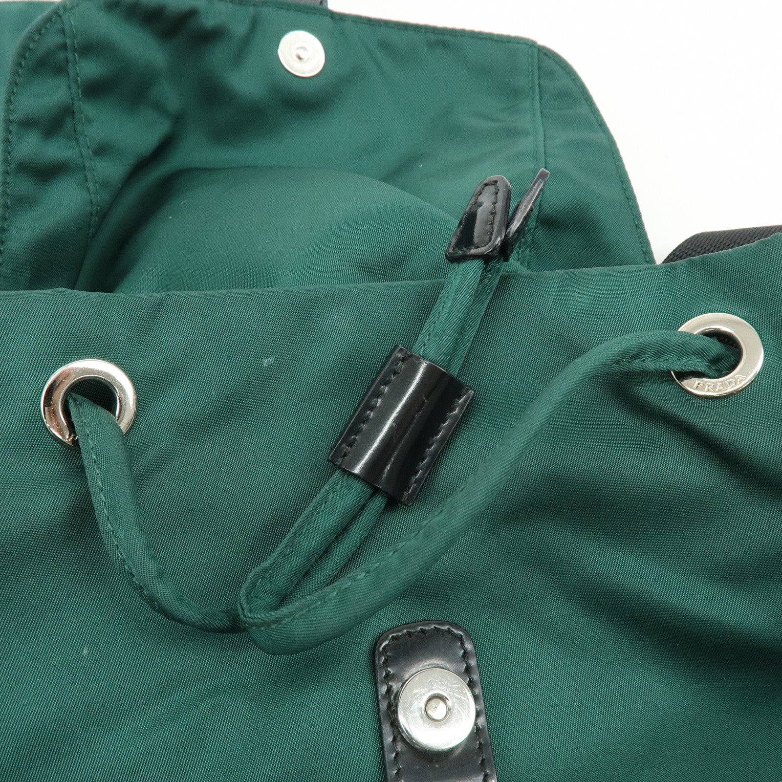 PRADA Triangle Logo Nylon Leather Backpack Rucksack Green Black 1BZ811