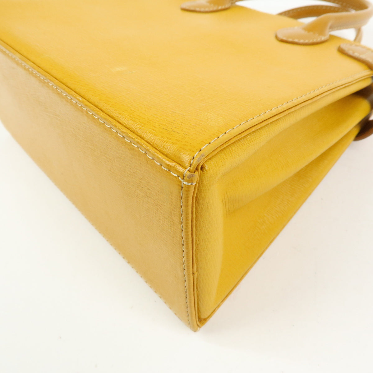BURBERRY Leather Mini Hand Bag Tote Bag Yellow