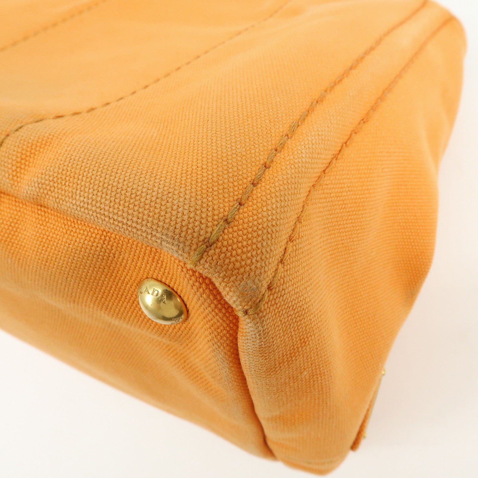 PRADA Canapa Triangle Logo Canvas Tote Bag Hand Bag Orange 1BG642