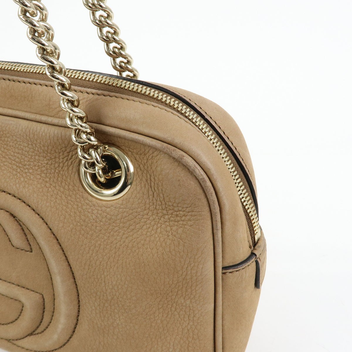 GUCCI SOHO Interlocking G Leather Chain Shoulder Bag Biege 308983