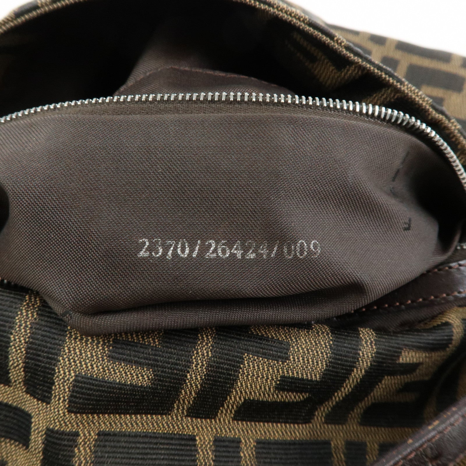 FENDI Mamma Baguette Zucca Canvas Leather Shoulder Bag Brown 26424