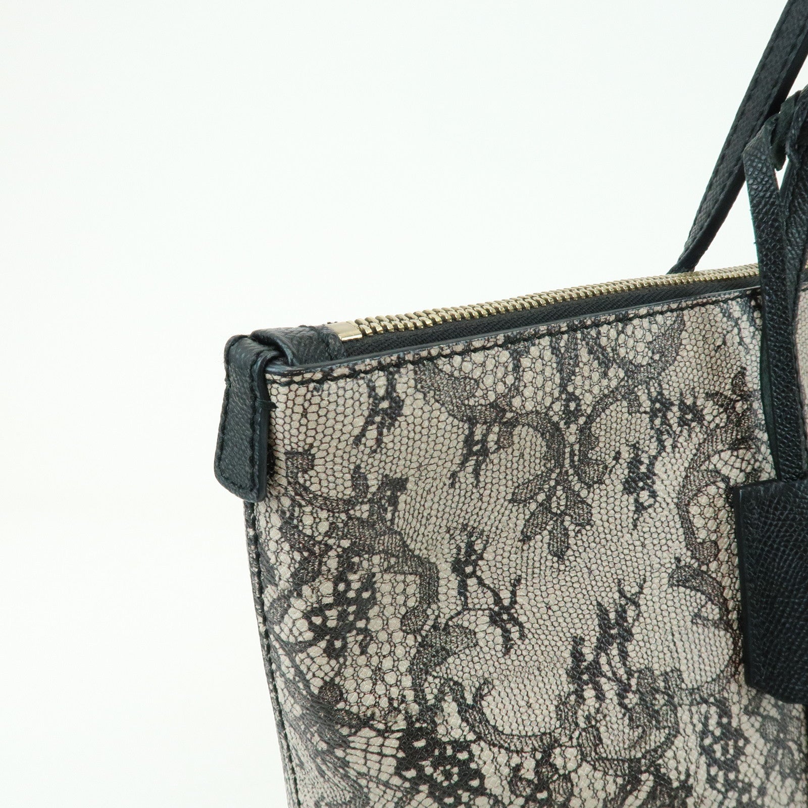 Dolce & Gabbana PVC Leather Tote Bag Shoulder Bag Lace Print Ivory