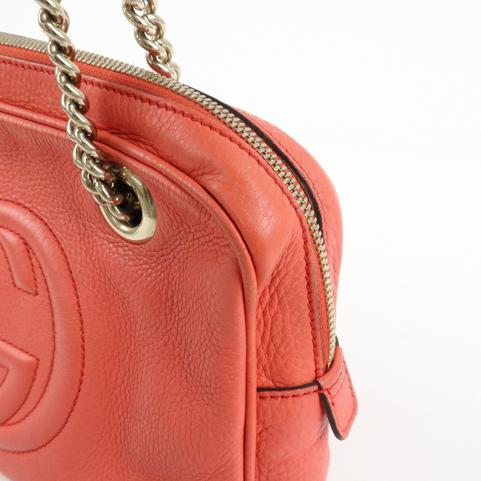 GUCCI SOHO Interlocking G Leather Chain Shoulder Bag Coral 308983