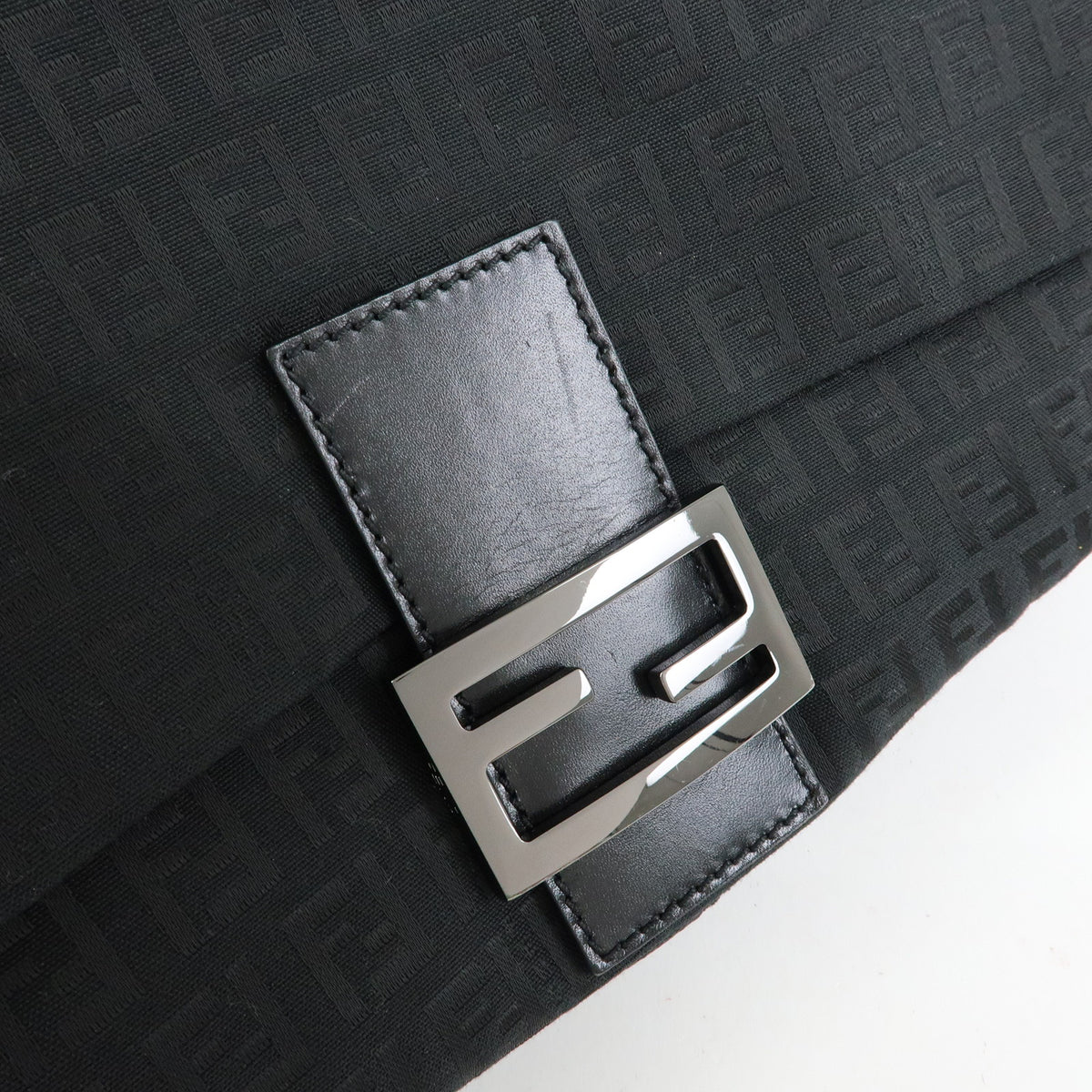 FENDI Mamma Baguette Zucchino Canvas Leather Shoulder Bag Black 8BR001