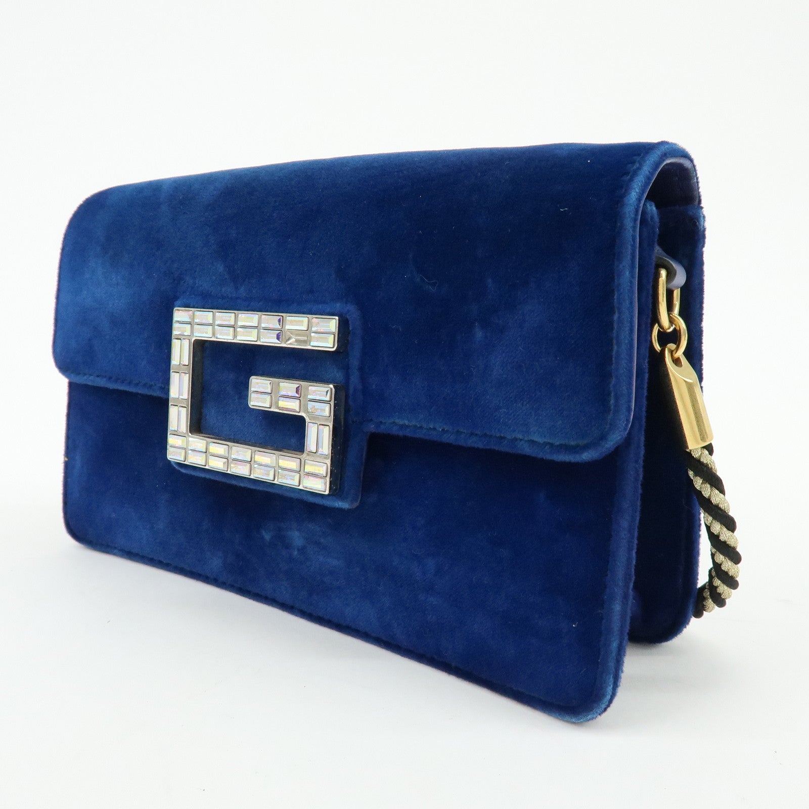 GUCCI Broadway Velvet Shoulder Bag Crossbody Bag Bijou Logo Navy 544242