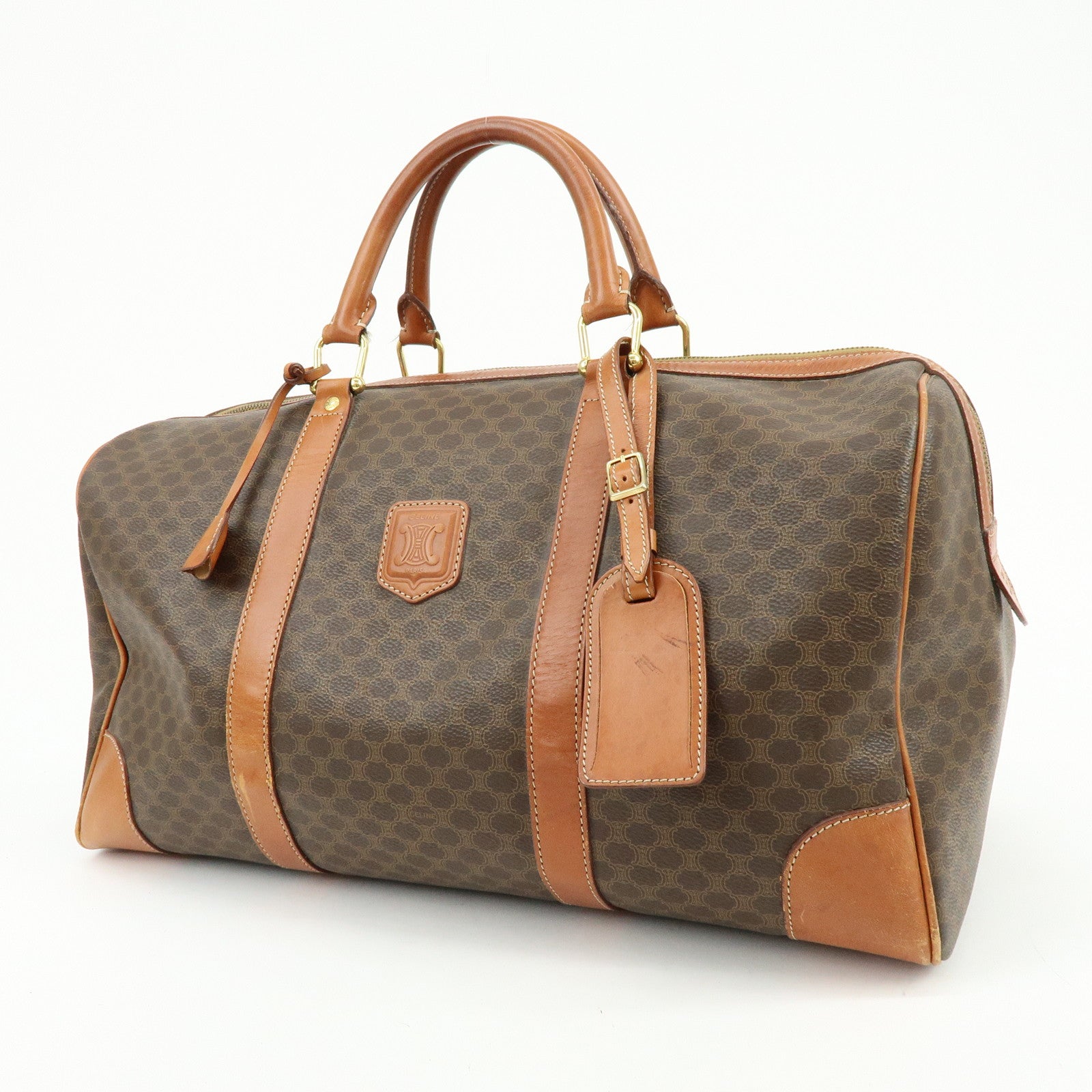 CELINE Macadam PVC Leather Boston Bag Hand Bag Brown