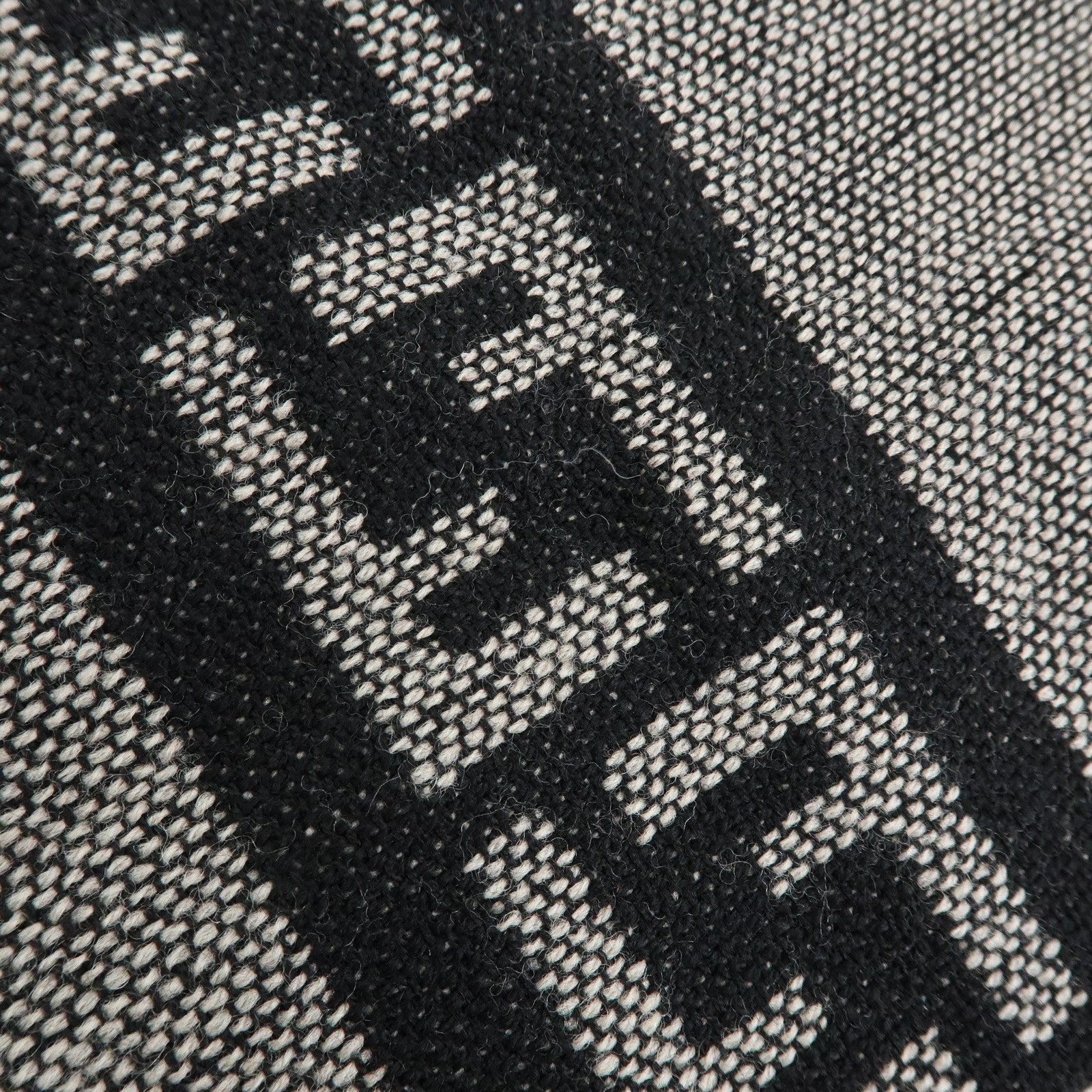 FENDI Zucca Wool 100% Striped Scarf Stole Black Gray