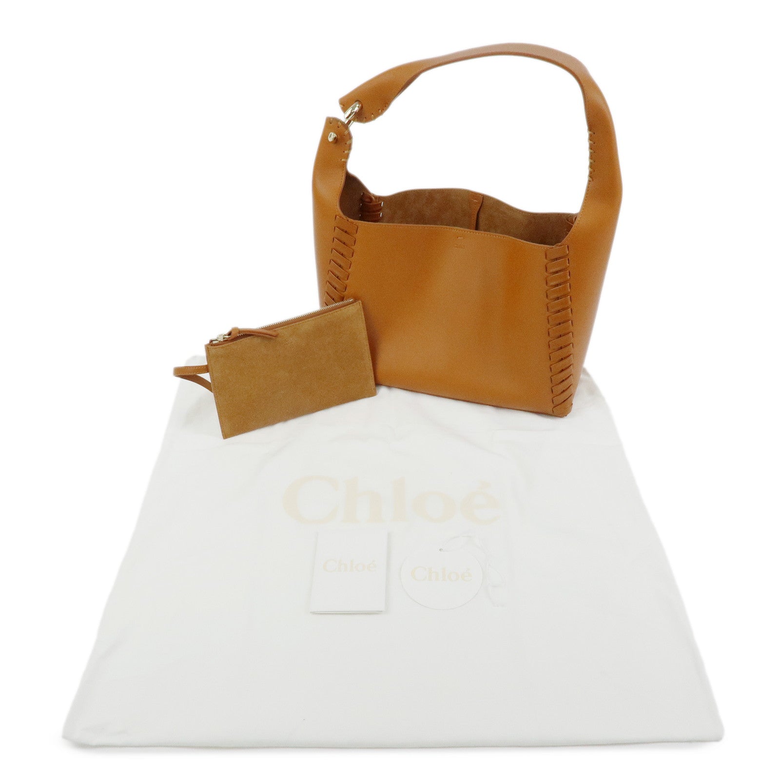 Chloe Logo Mate Leather Shoulder Bag Hand Bag Brown