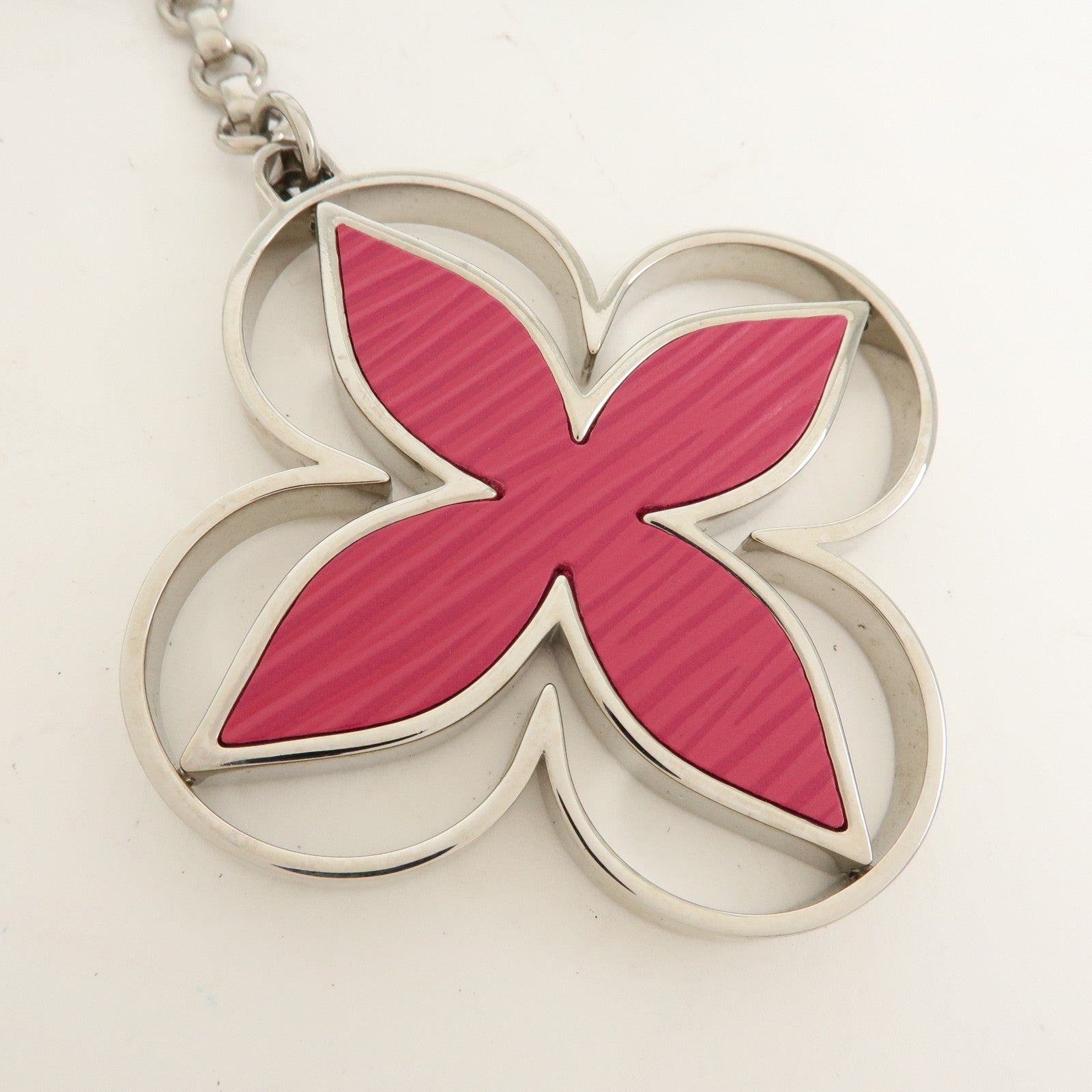 Louis Vuitton Epi Limy Metal Bag Charm Key Ring Silver Pink M61013