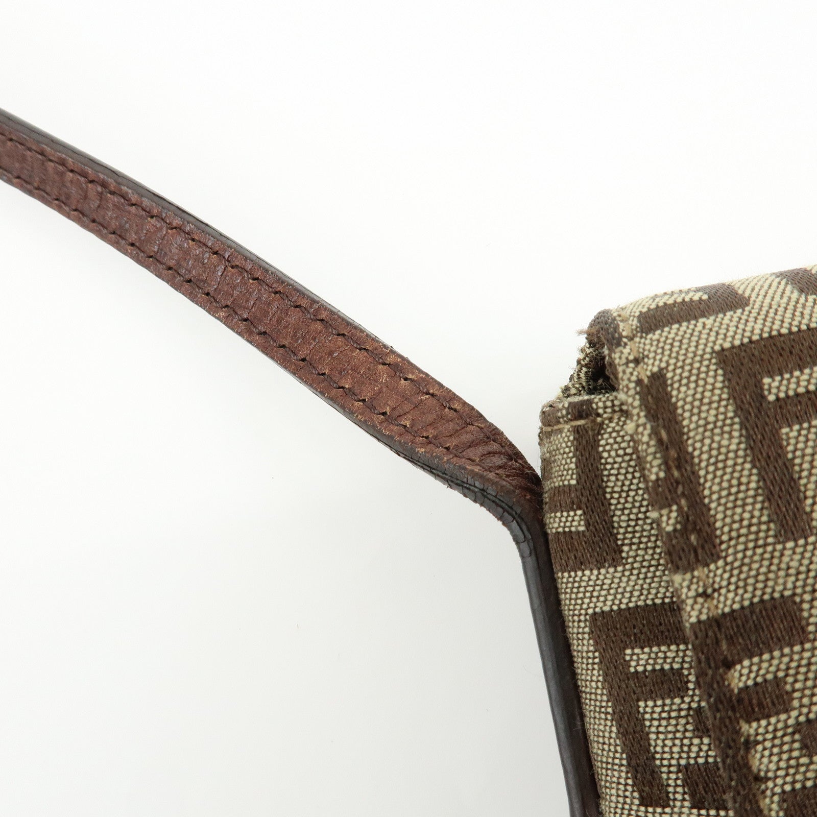 FENDI Zucchino Canvas Leather Shoulder Bag Beige Brown 8BT075
