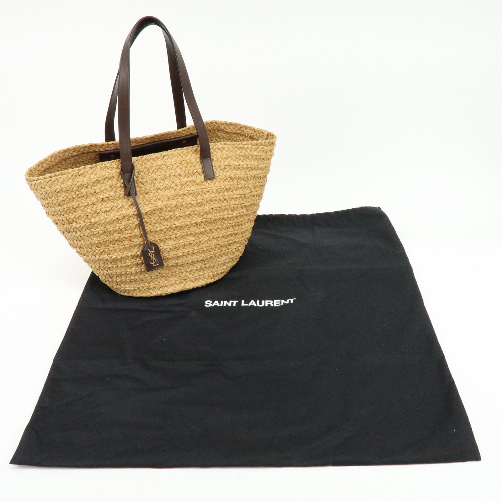 SAINT LAURENT PARIS Raffia Leather Panier Tote Bag Natural 579521