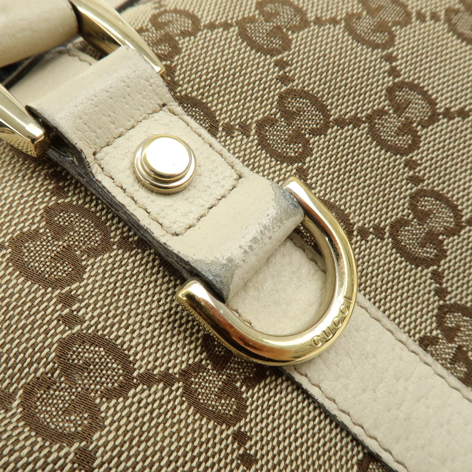 GUCCI Abbey GG Canvas Leather Boston Hand Bag Beige Ivory 130942