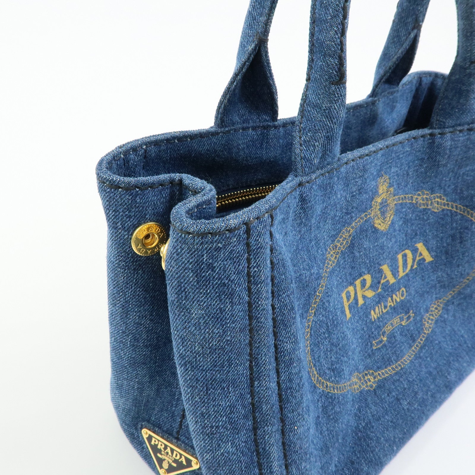 PRADA Triangle Logo Canapa Mini Denim 2Way Bag Hand Bag Blue 1BG439
