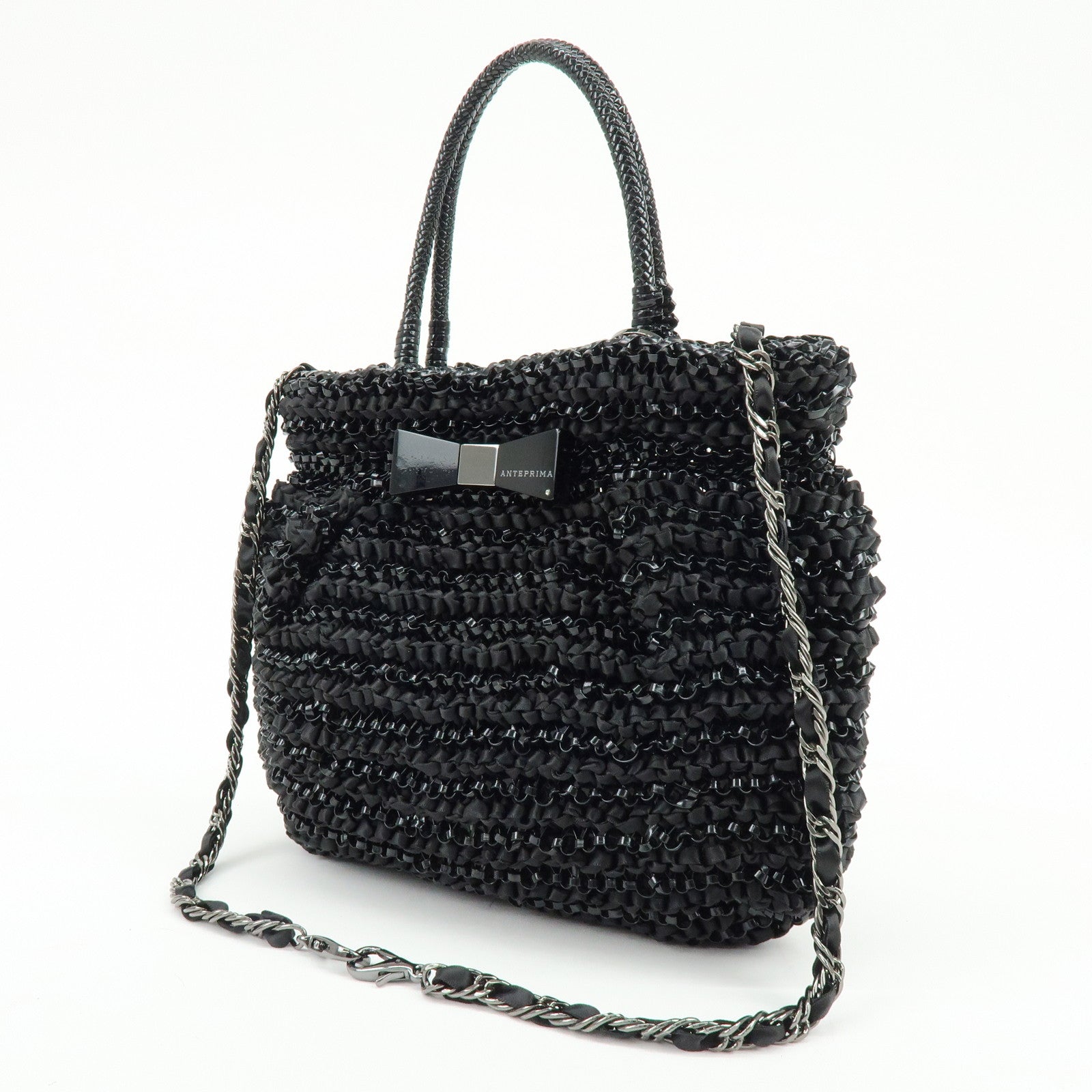 ANTEPRIMA Wire Bag PVC Satin 2Way Bag Hand Shoulder Bag Black