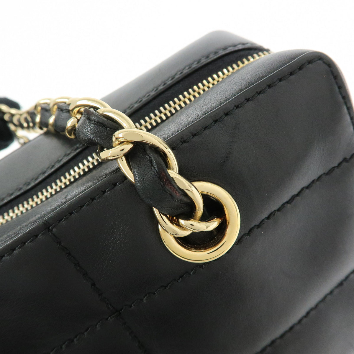 CHANEL Chocolate Bar Calf Skin Chain Shoulder Bag Hand Bag Black