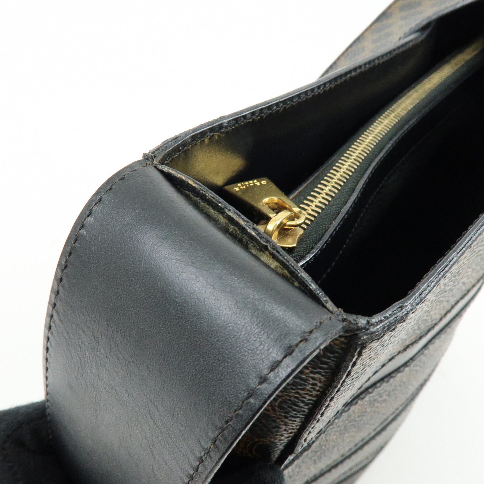 CELINE Macadam PVC Leather Shoulder Bag Hand Bag Black Brown