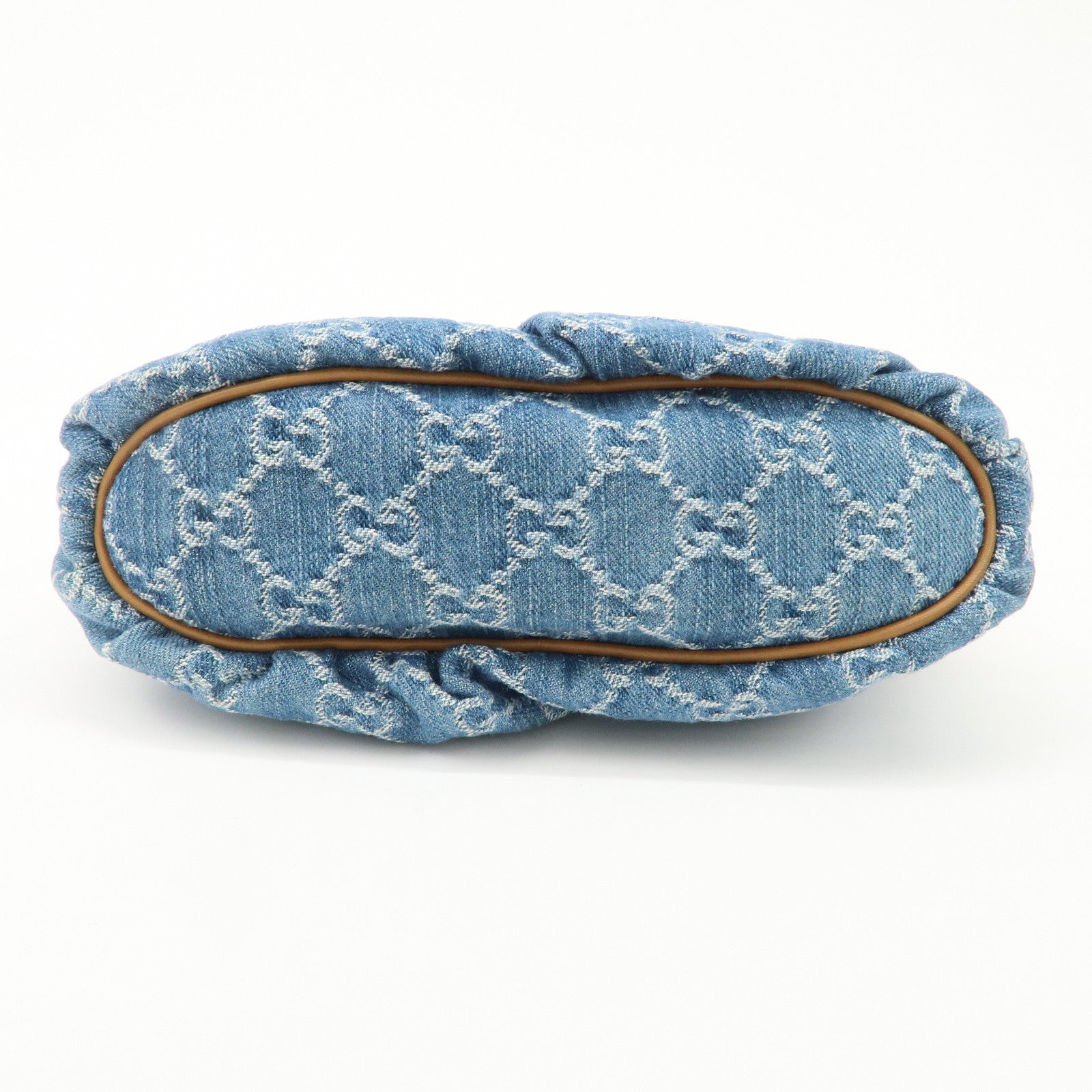 GUCCI GG Denim Leather Accessory Pouch Hand Bag Blue Brown 224093 Used