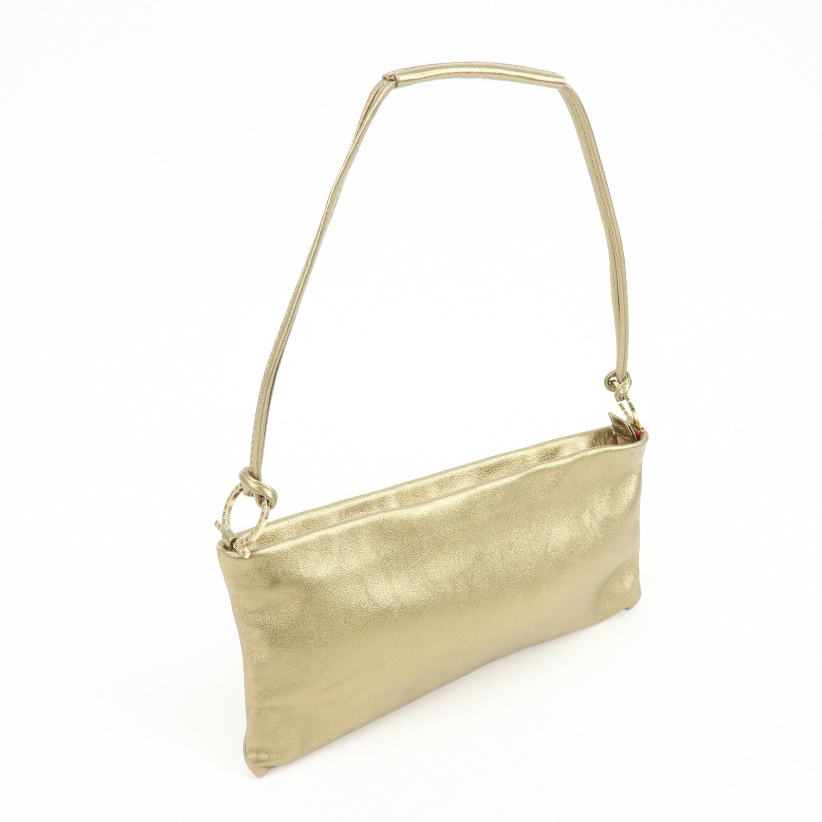 Ferragamo Gancini Nappa Leather Shoulder Hand Bag Gold