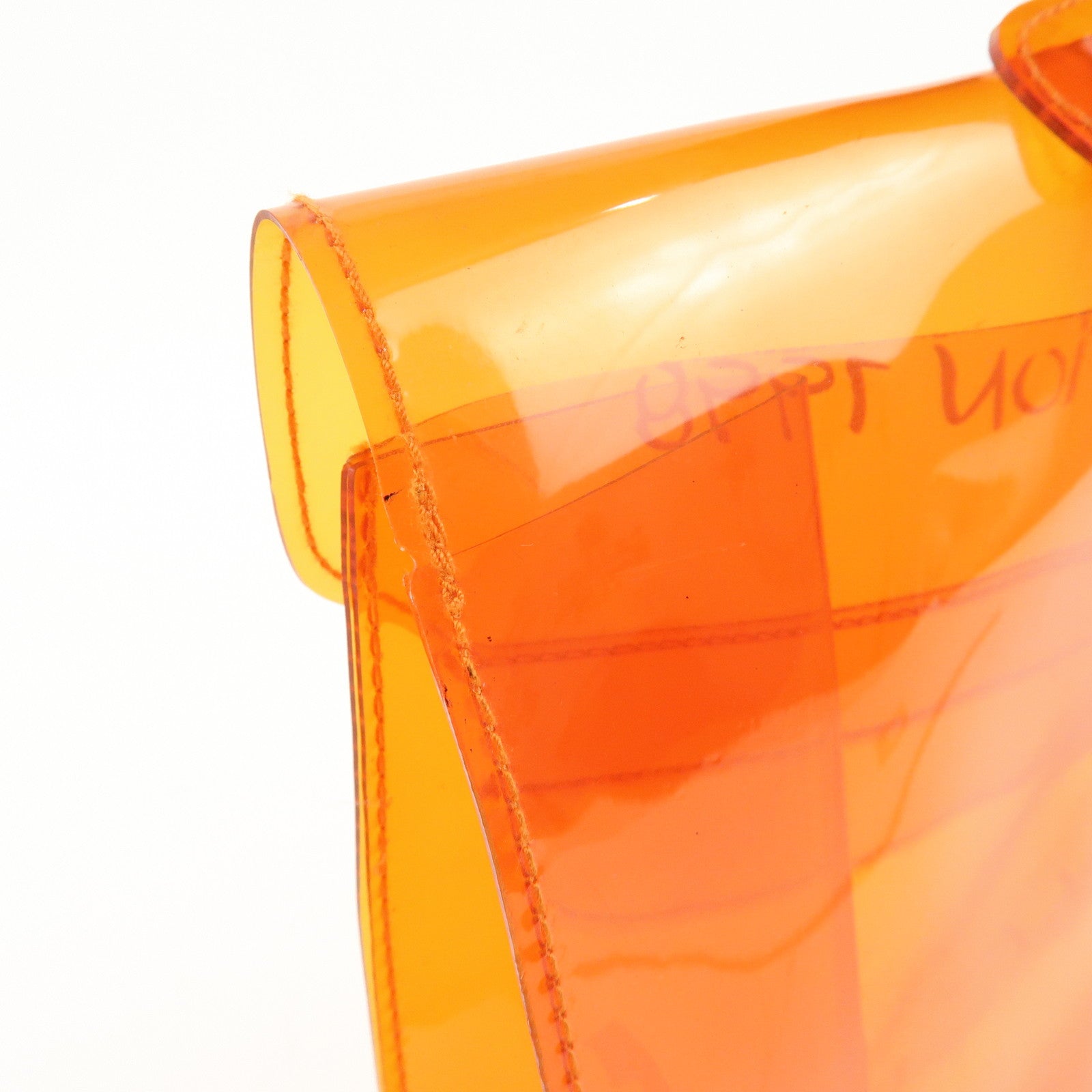 HERMES Kelly Vinyl Hand Bag Clear Orange