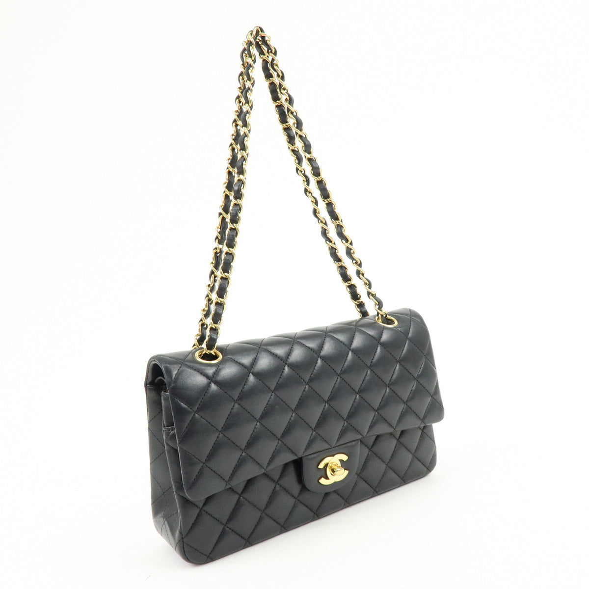 CHANEL Matelasse 25 Lamb Skin Double Flap Chain Shoulder Bag A01112