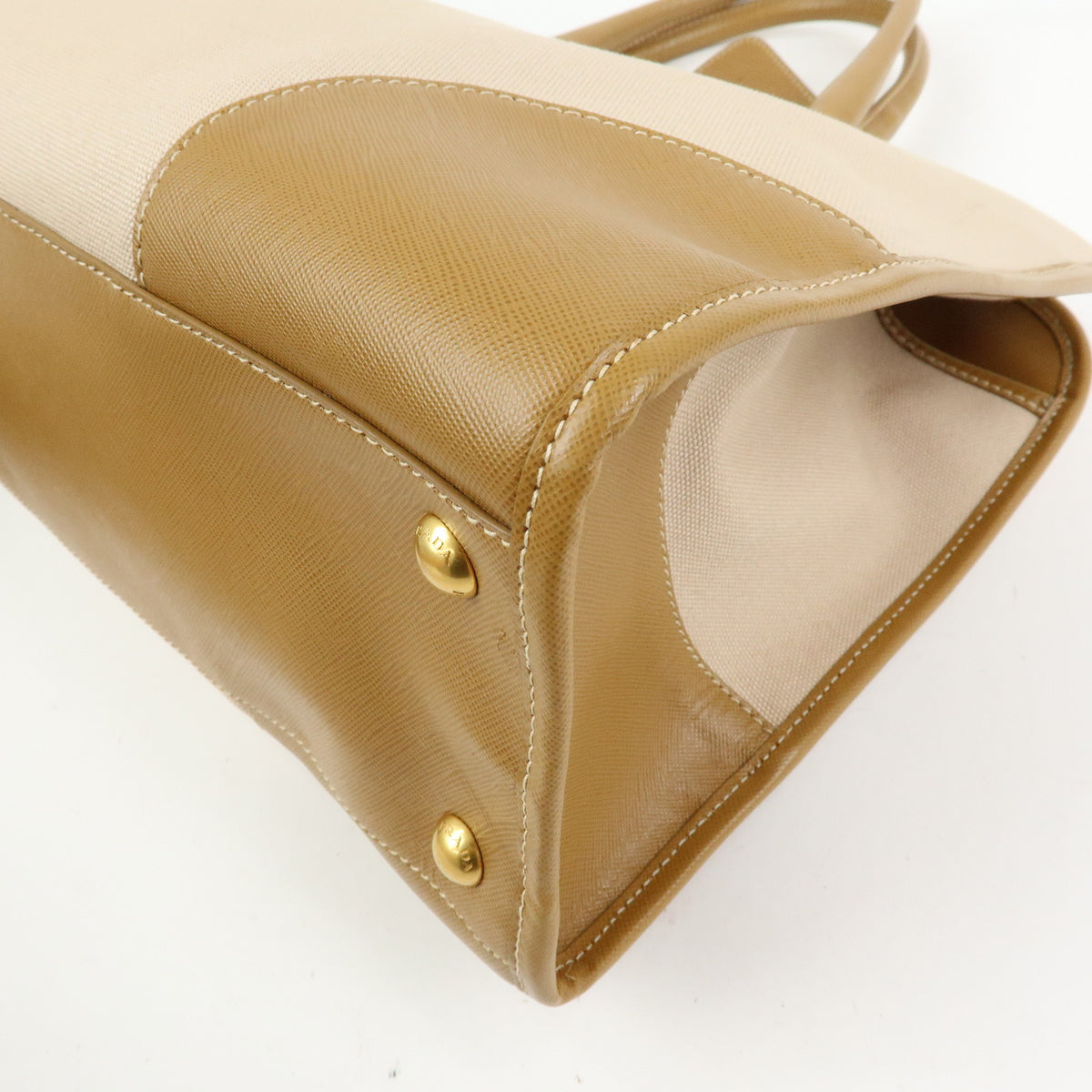 PRADA Triangle Logo Canapa City Canvas Saffiano Leather 2Way Bag Beige