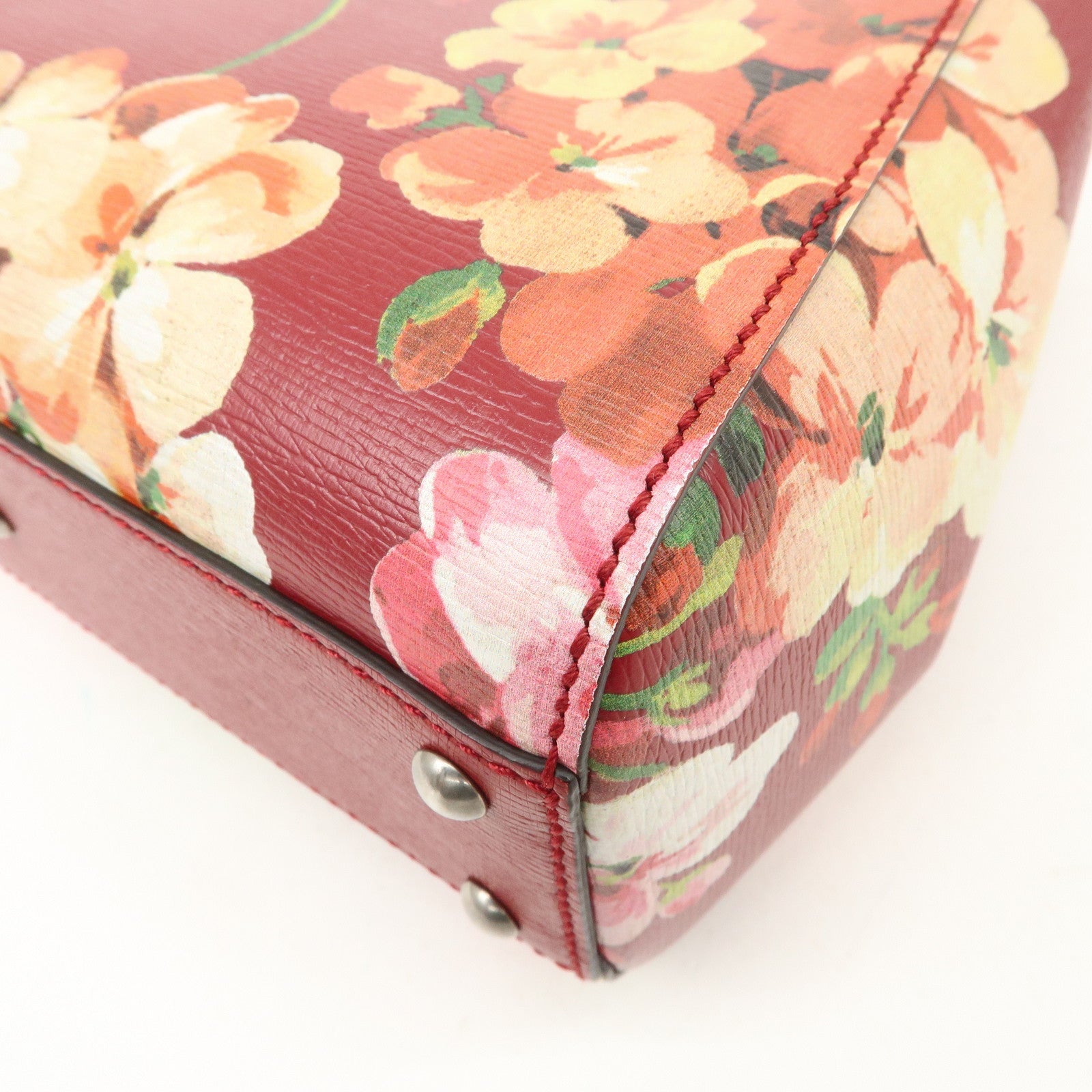 GUCCI Bamboo Leather Flower Mini Shopper 2Way Hand Bag Red 368823 Used