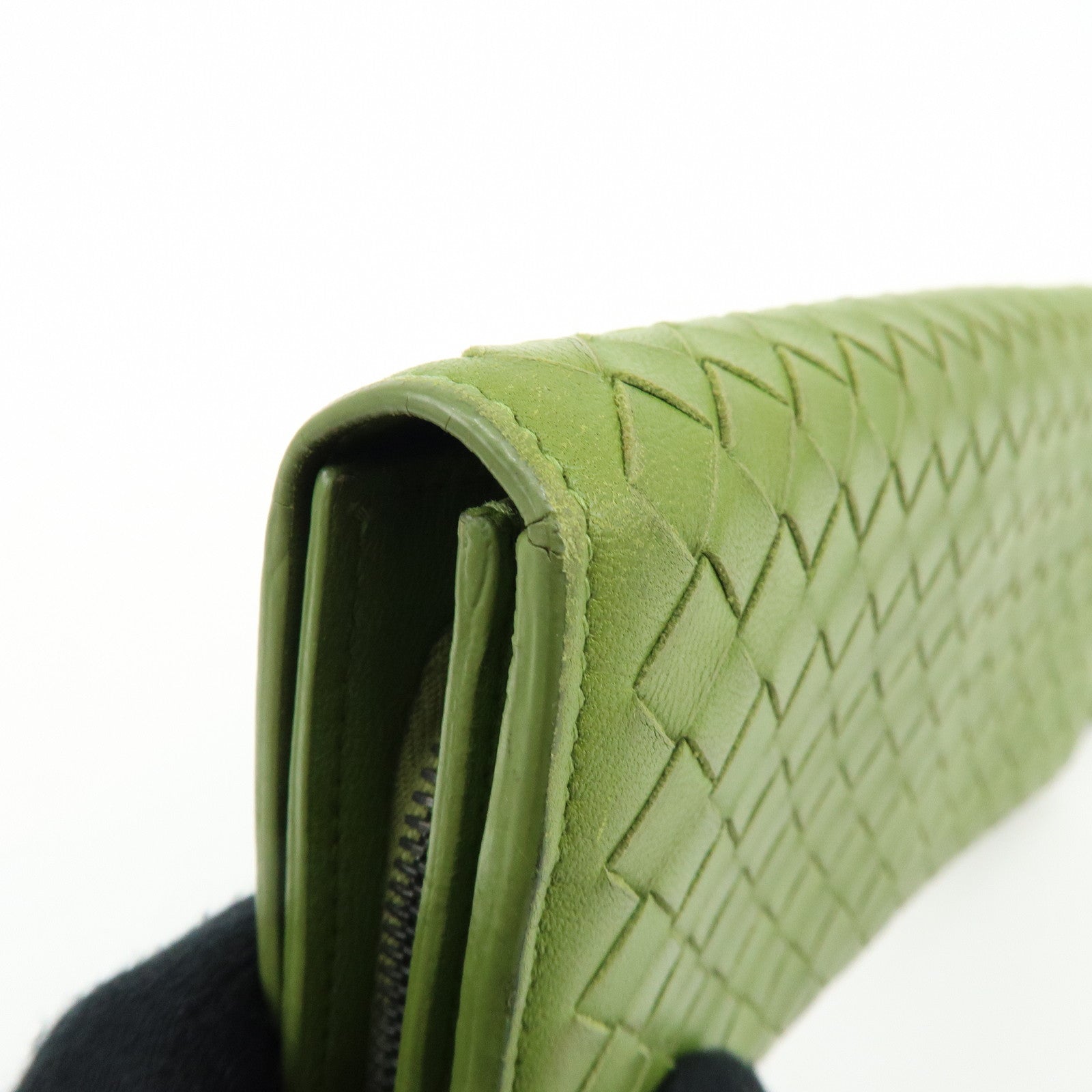 BOTTEGA VENETA Intrecciato Leather Flap Long Wallet Green