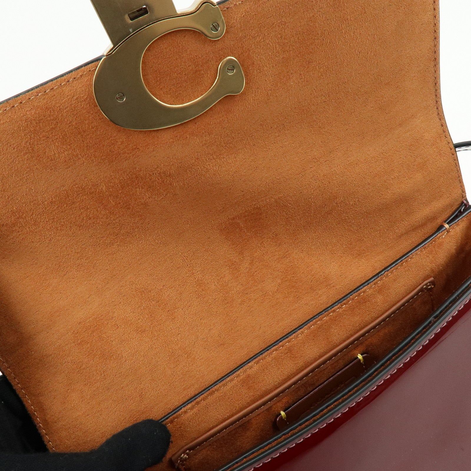 COACH Studio Signature C Patent Leather Shoulder Bag Bordeaux